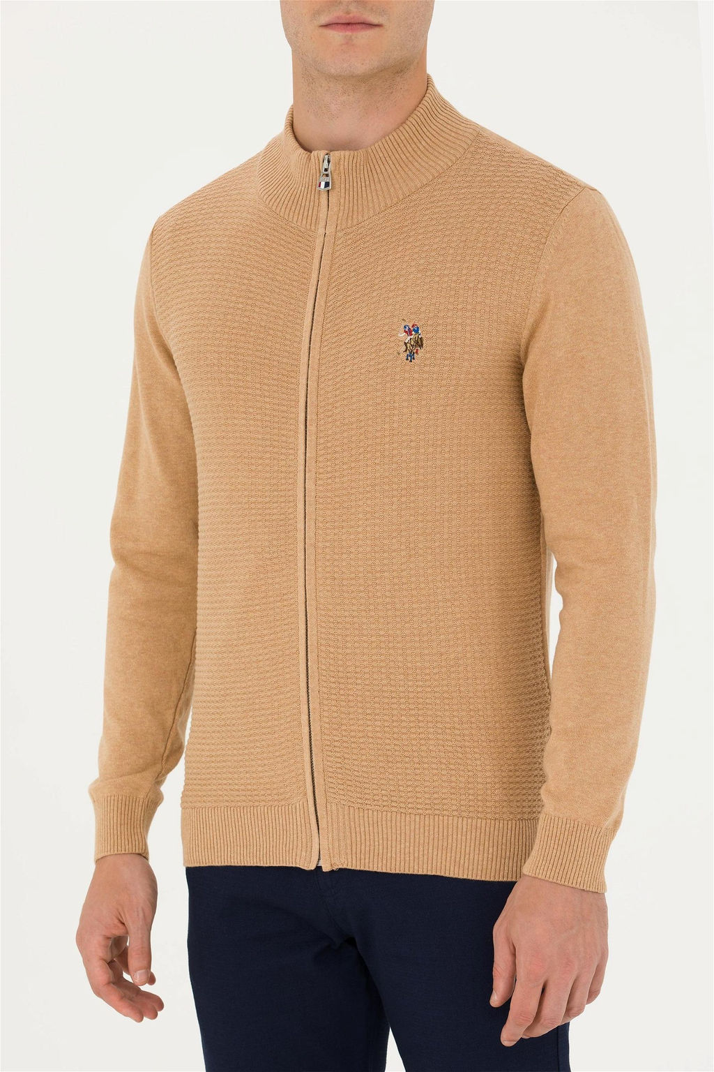 U. S. Polo Assn Мужской базовый трикотажный кардиган песочного меланжа - U.s. polo assn фото 6