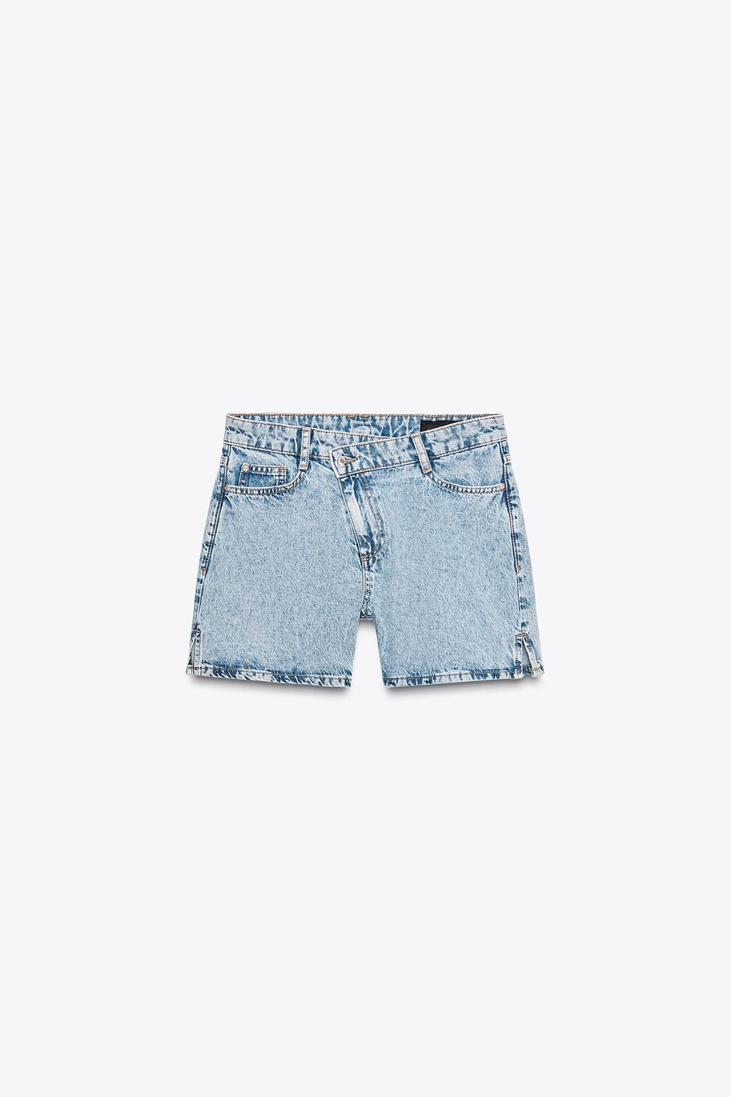 Z1975 HIGH-WAIST CROSSOVER WAIST DENIM SHORTS - Zara фото 14