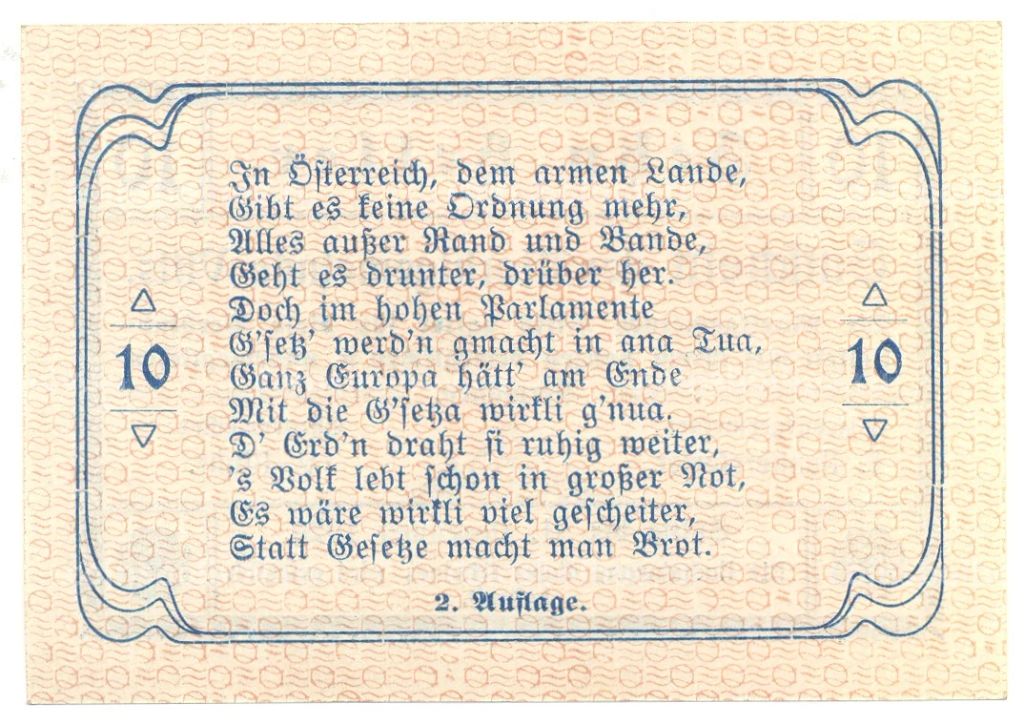 10 геллеров 1920 года Австрия  Нотгельд