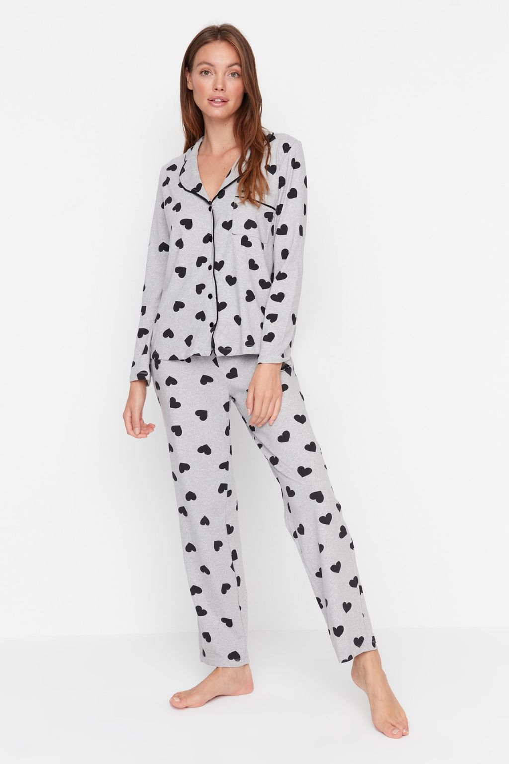 Gri Kalpli Orme Pijama Tak?m? THMAW22PT0122