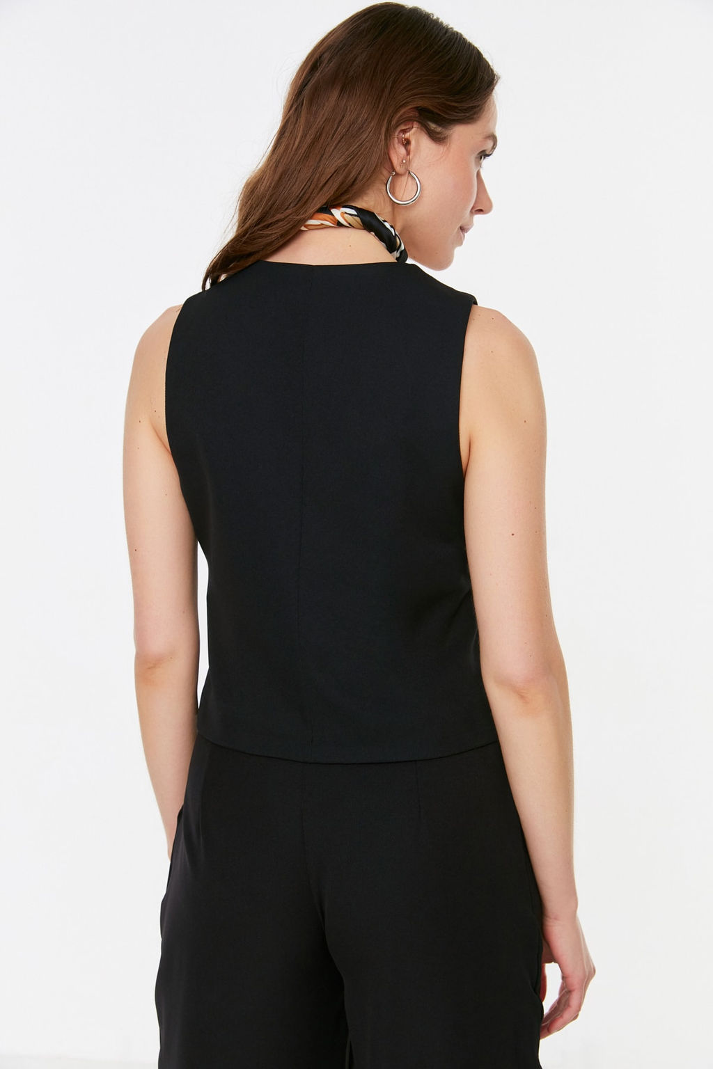Siyah Fitted Dugmeli Crop Dokuma Yelek TWOSS21YE0009