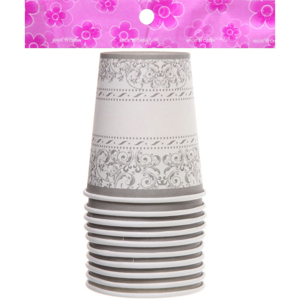 Цена за 6 шт. Стакан бумажный 0,2л в наборе 10 шт "Орнамент", серебро