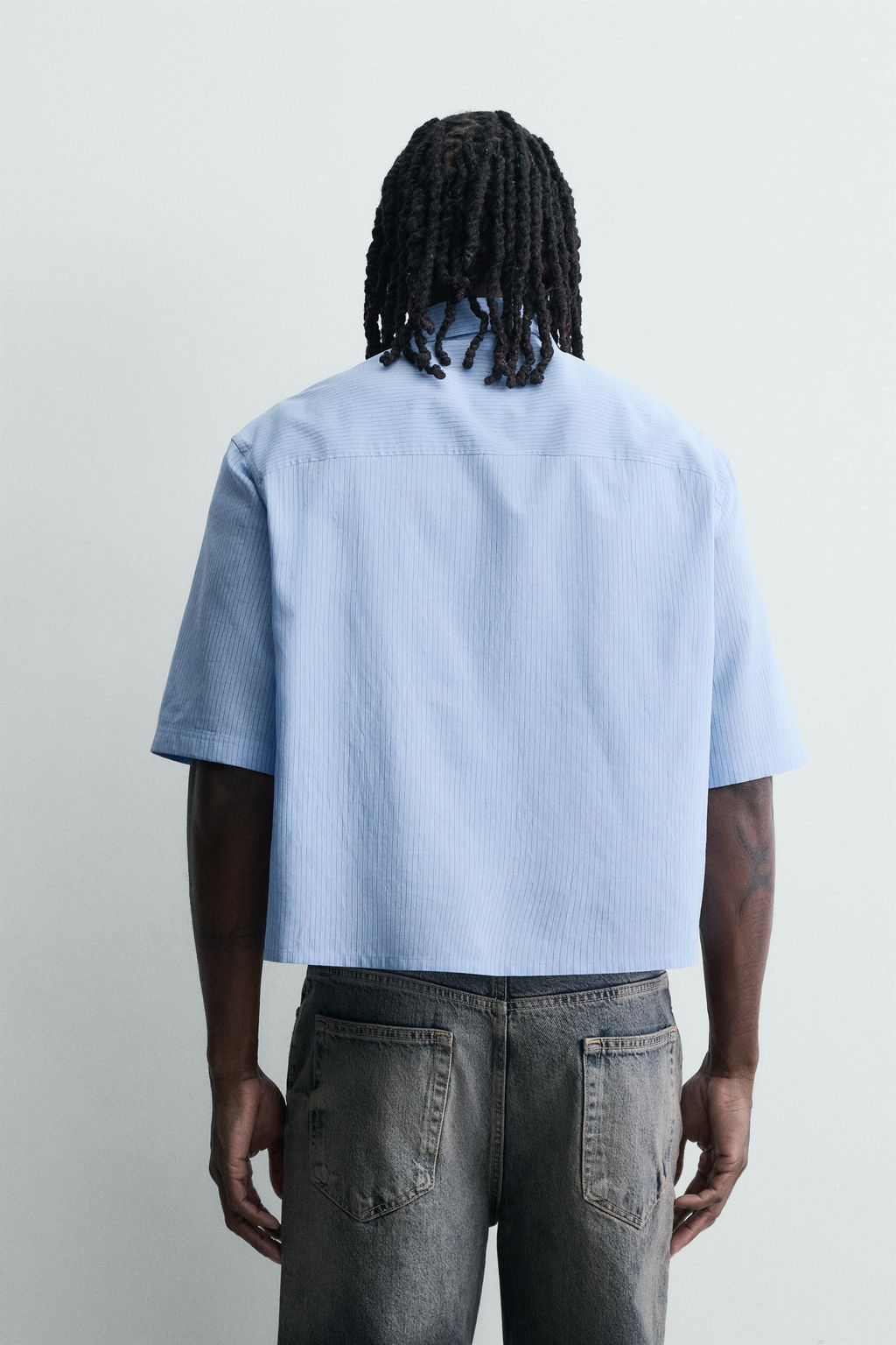 CAMISA CROPPED FIT CUADROS / Azul claro - Zara фото 3