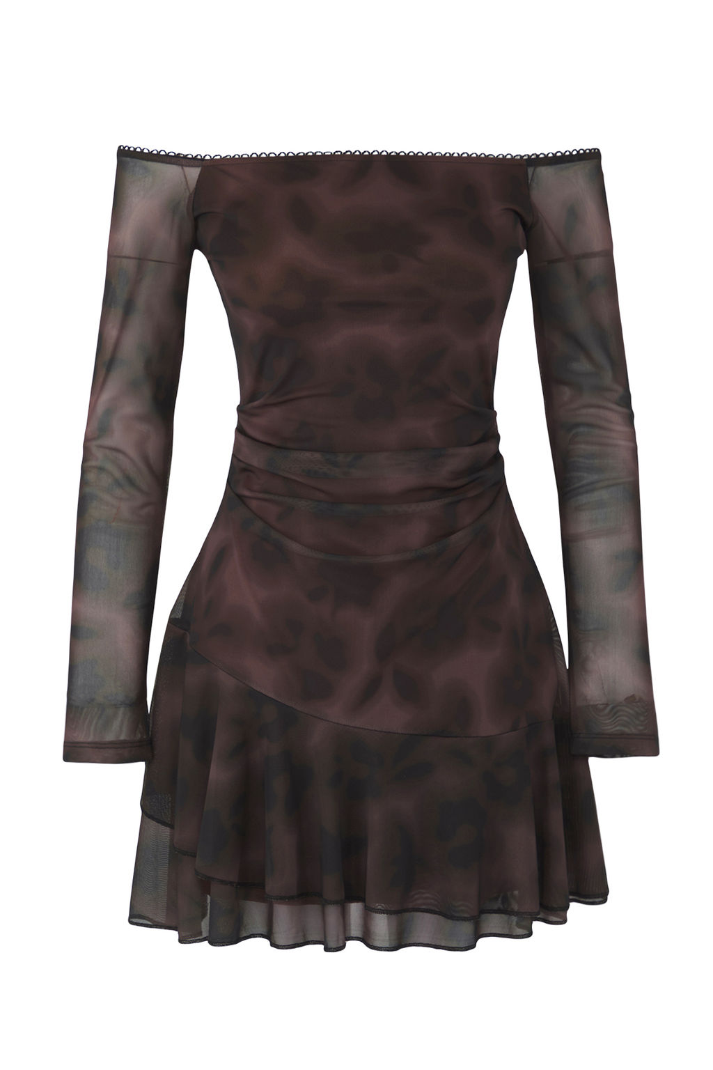 Cok Renkli Bask?l? Bodycon Mini F?rf?rl? Carmen Yaka Astarl? Tul Esnek Orme Elbise TWOAW26EL00031 - Trendyolmilla фото 5