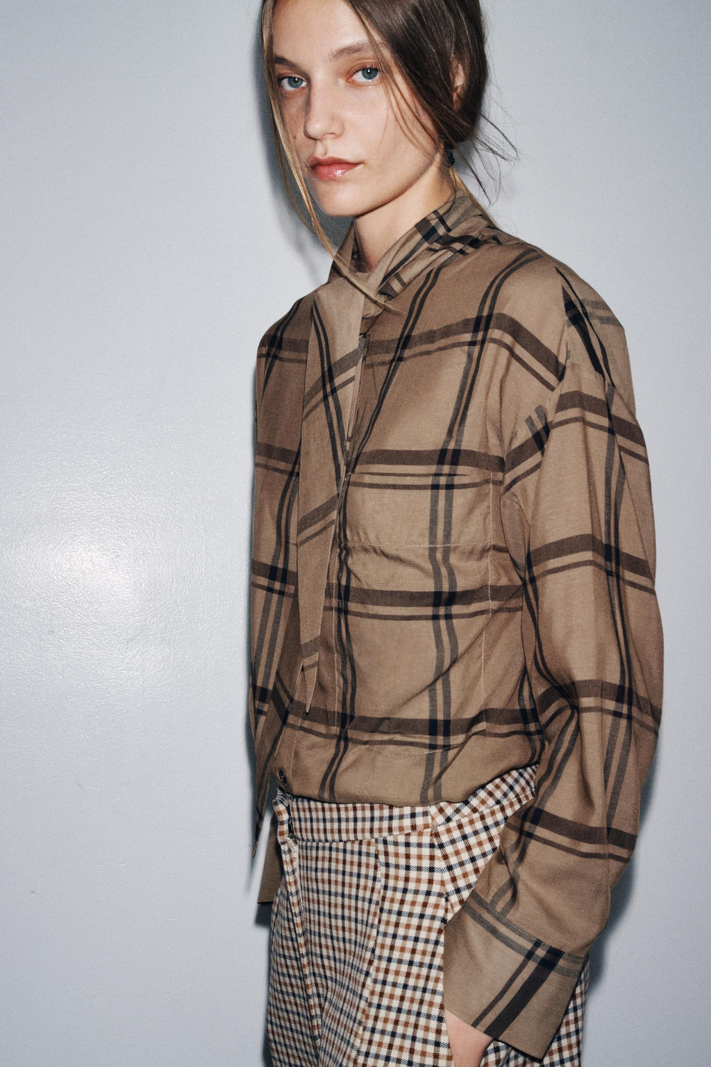 CHECK SHIRT WITH SCARF COLLAR ZW COLLECTION - Zara фото 2