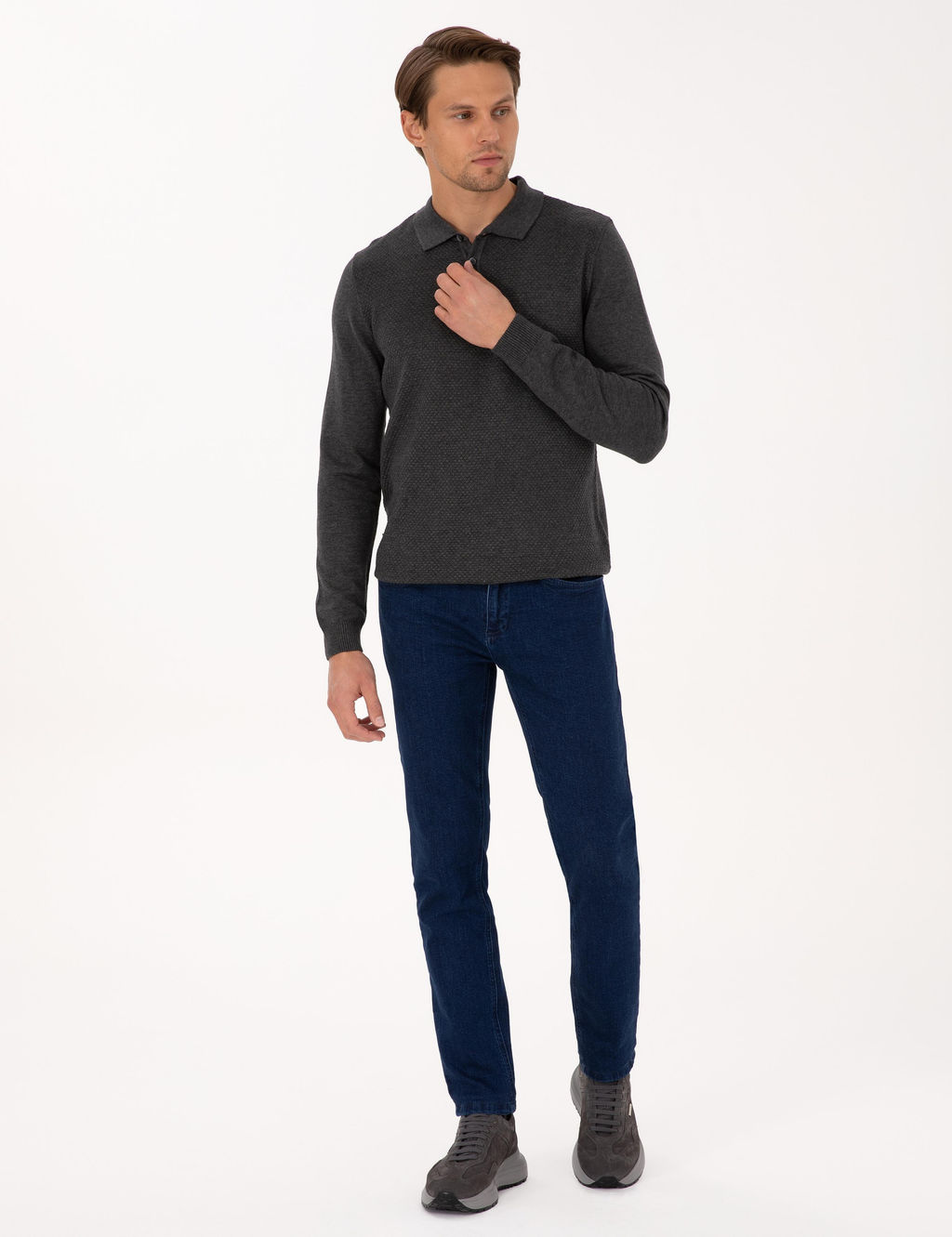 Antrasit Melanj Slim Fit Polo Yaka D__meli Triko Kazak - Pierre cardin фото 4