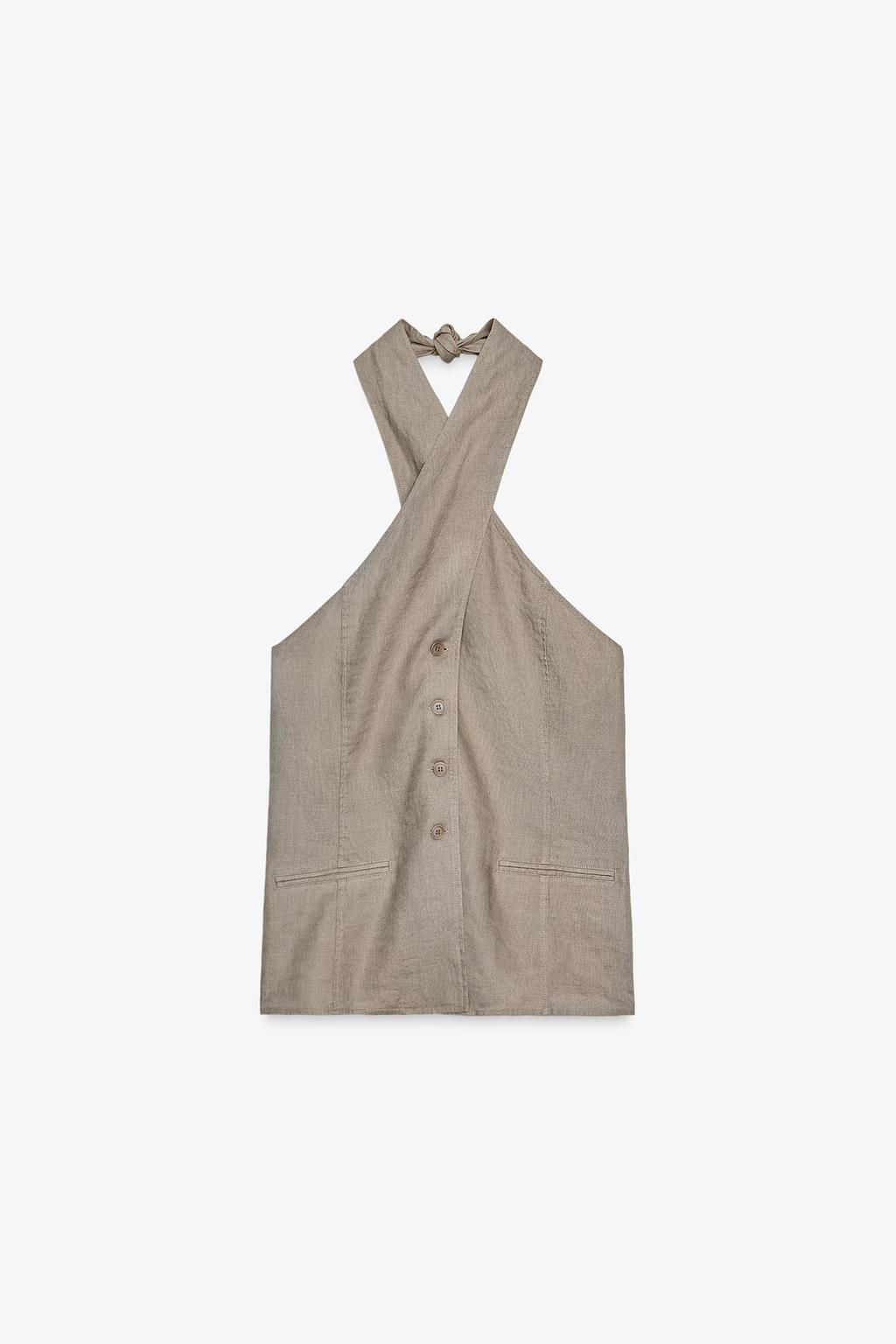 ZW COLLECTION 100% LINEN HALTER WAISTCOAT TOP - Zara фото 4