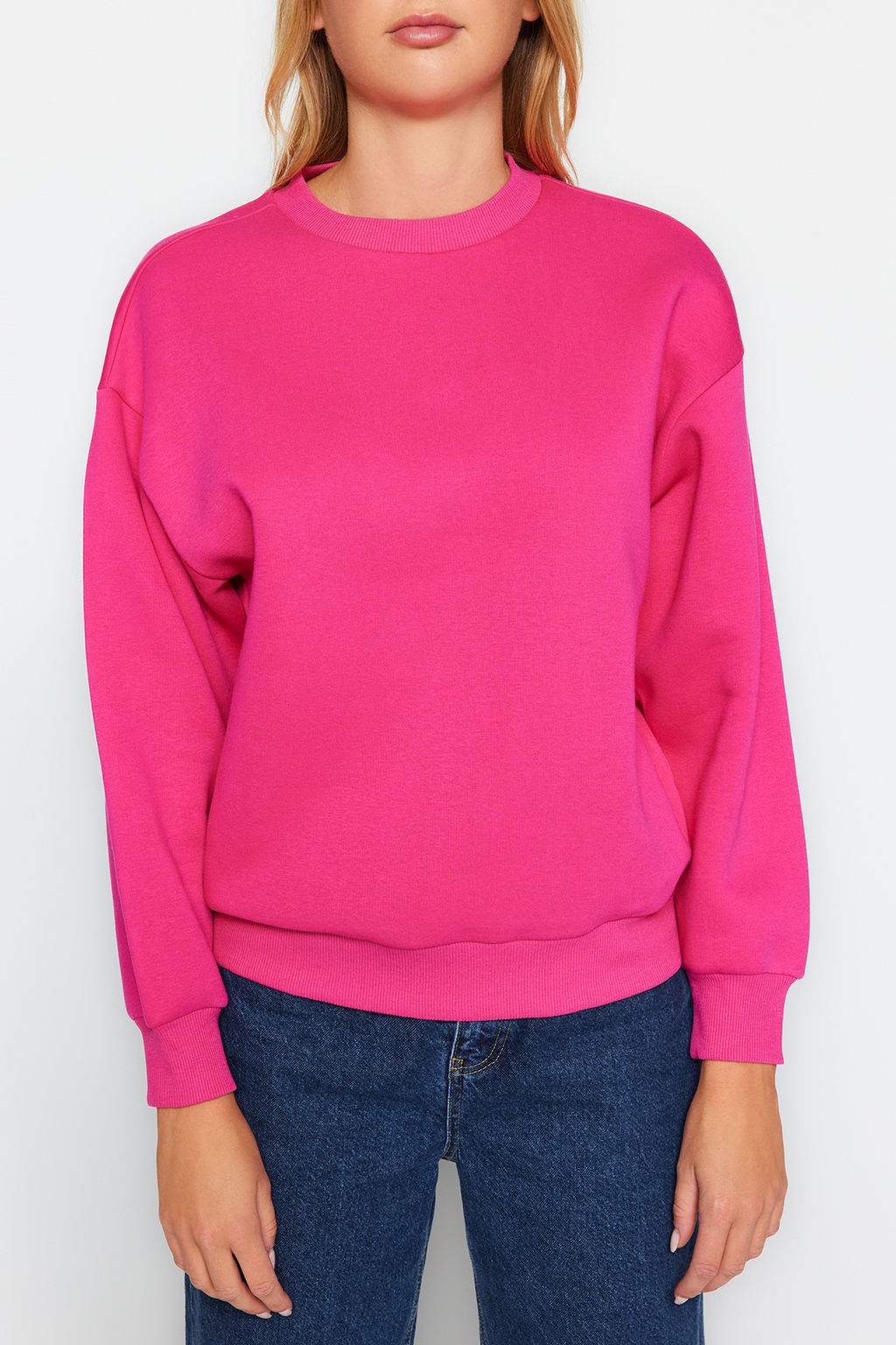 Fusya Kal?n Ici Polarl? Regular/Normal Kal?p Bisiklet Yaka Basic Orme Sweatshirt TWOAW24SW00101