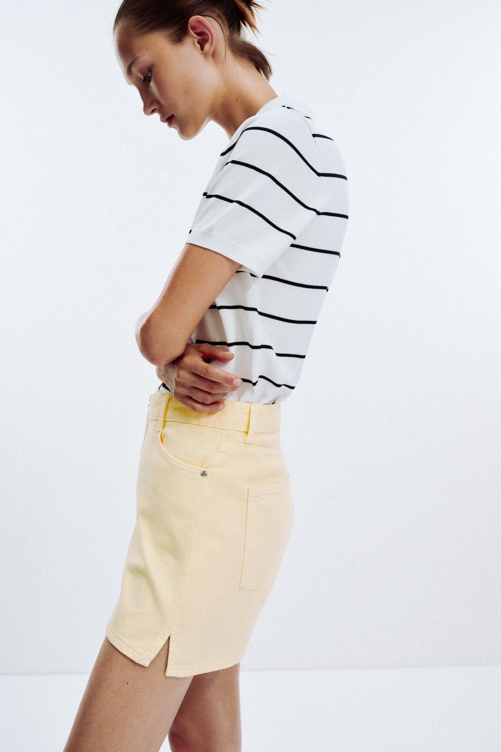 Z1975 HIGH-WAIST CROSSOVER WAIST DENIM SHORTS - Zara фото 4