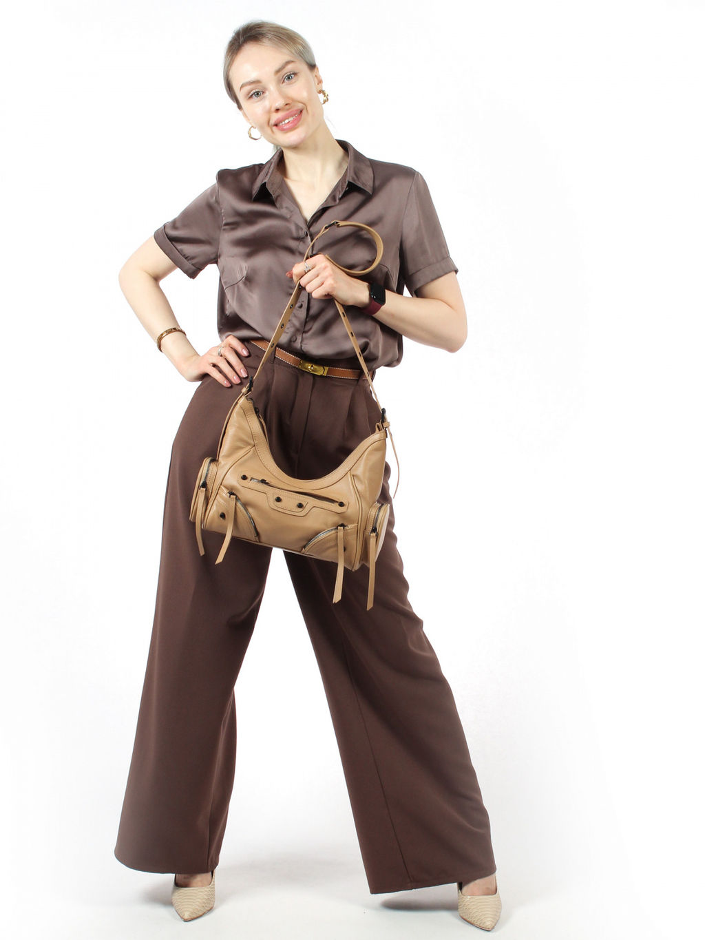 LACCOMA сумка АК6146-бежевый натуральная кожа полиэстер