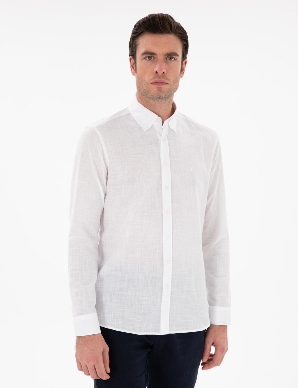 Beyaz Regular Fit D__meli Yaka Pamuklu G_mlek