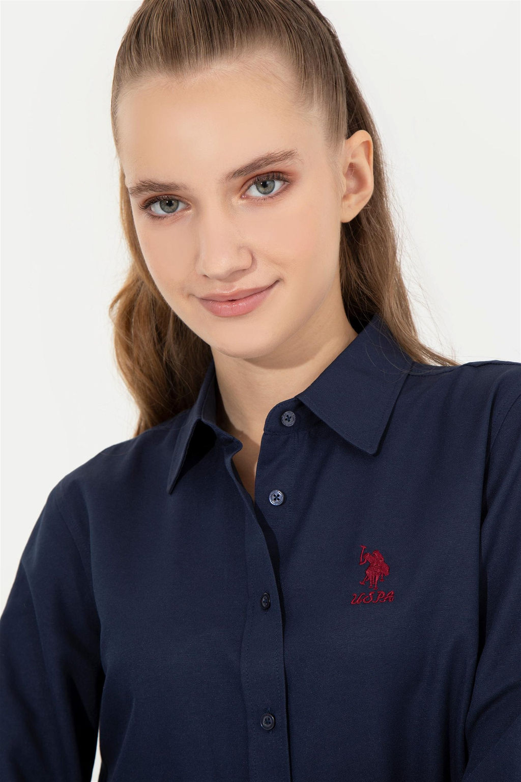 Женская темно-синяя рубашка с длинным рукавом, базовая - U.s. polo assn фото 7