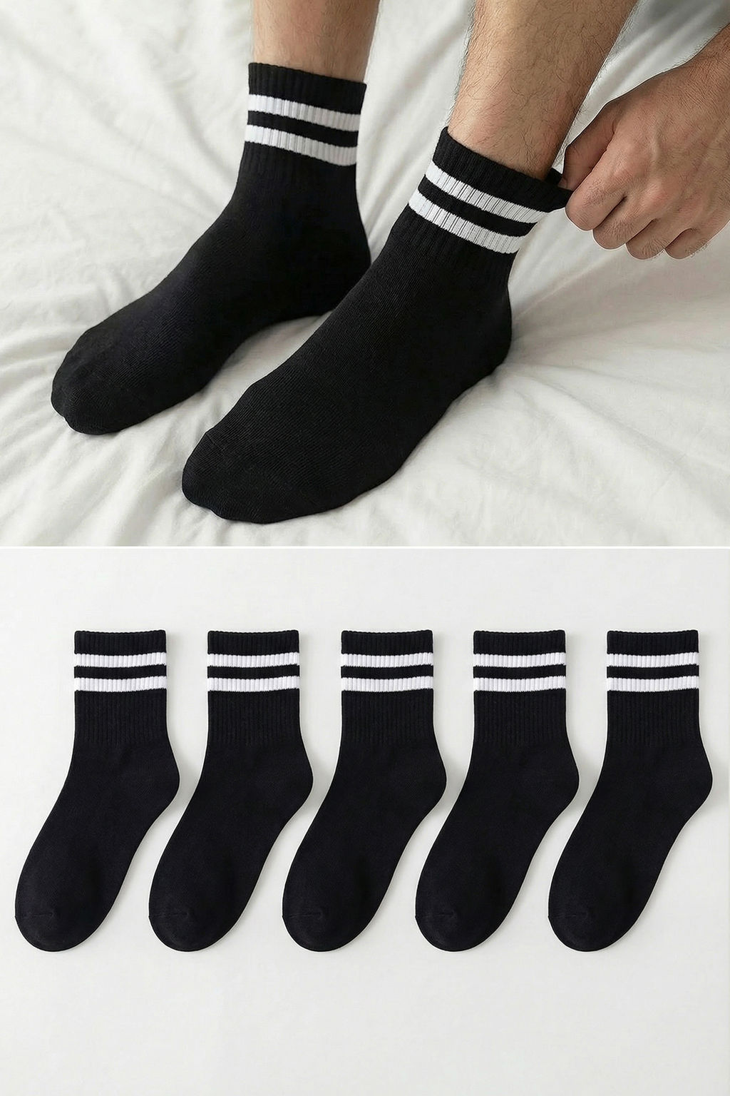TRENDYOL MAN Beyaz 5li Paket Pamuklu Cizgili Kolej-Tenis-Orta Boy Corap TMNSS24CO00017 - Trendyolmilla фото 8