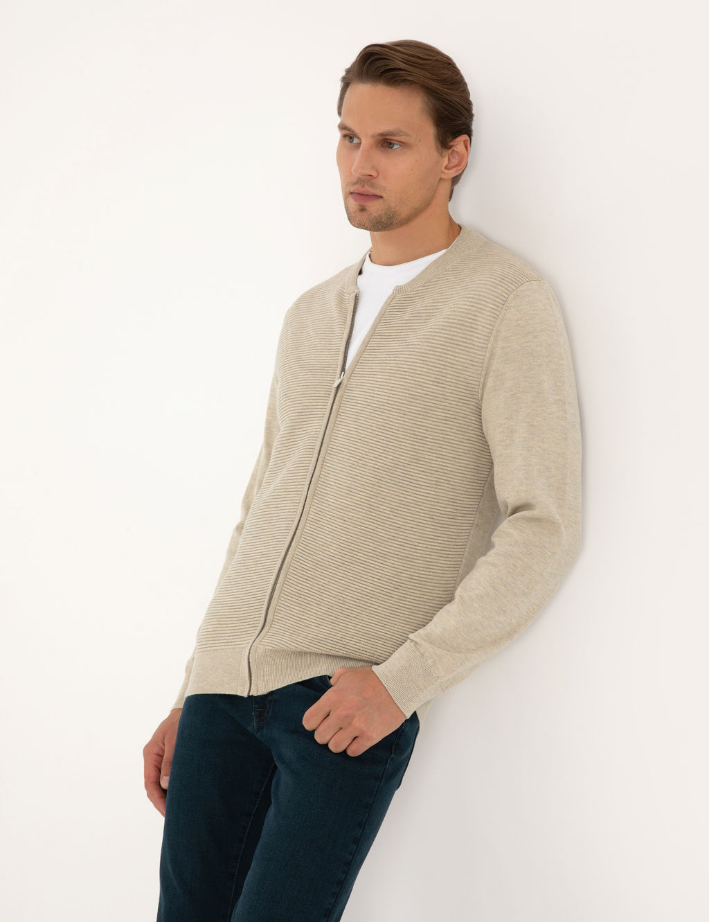 Kum Melanj Slim Fit Fermuarl_ Triko H_rka