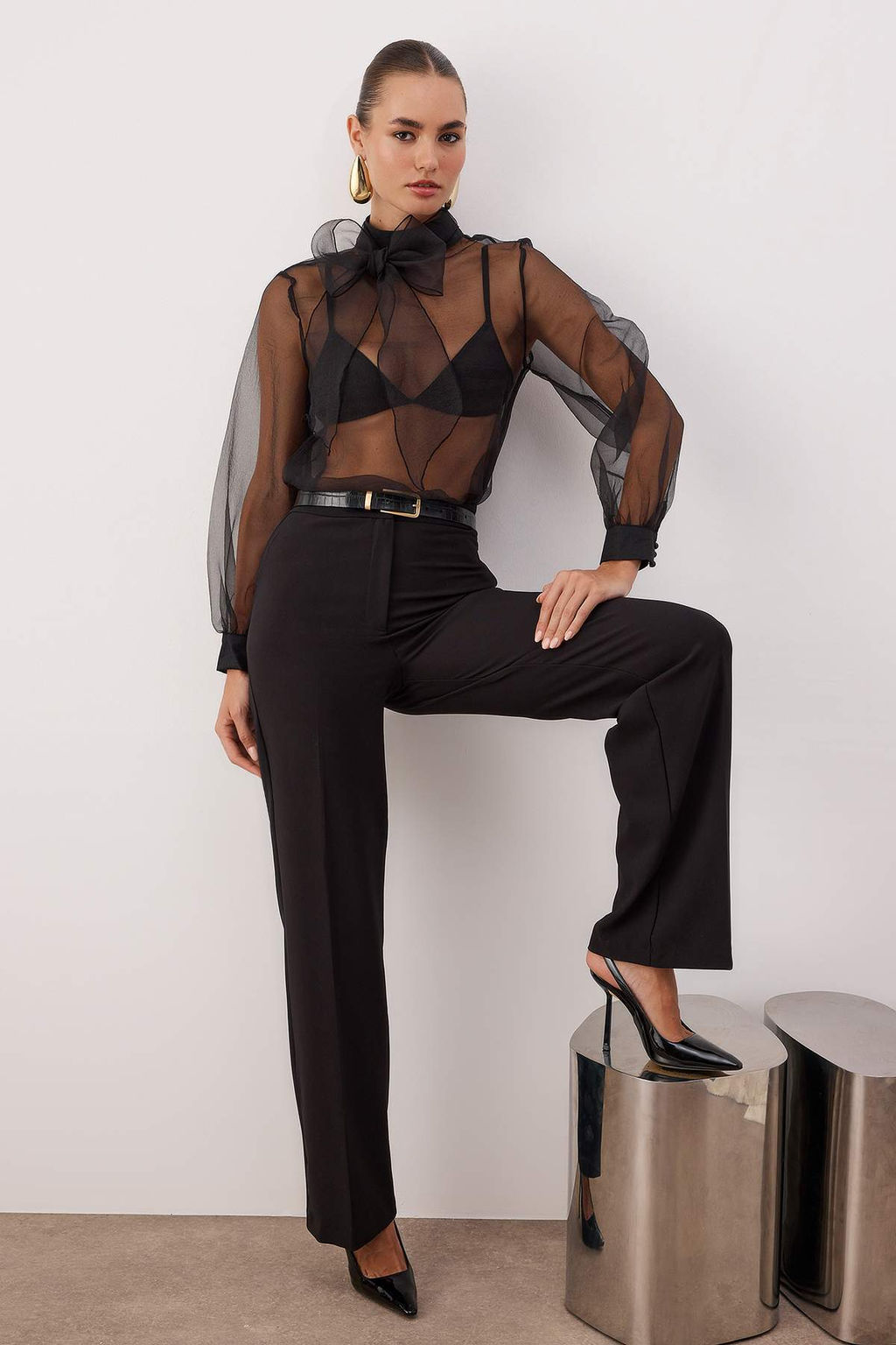 Trendyolmilla Siyah Transparan Gorunumlu Dokuma Tul Bluz TPRSS20EL1182  фото 6