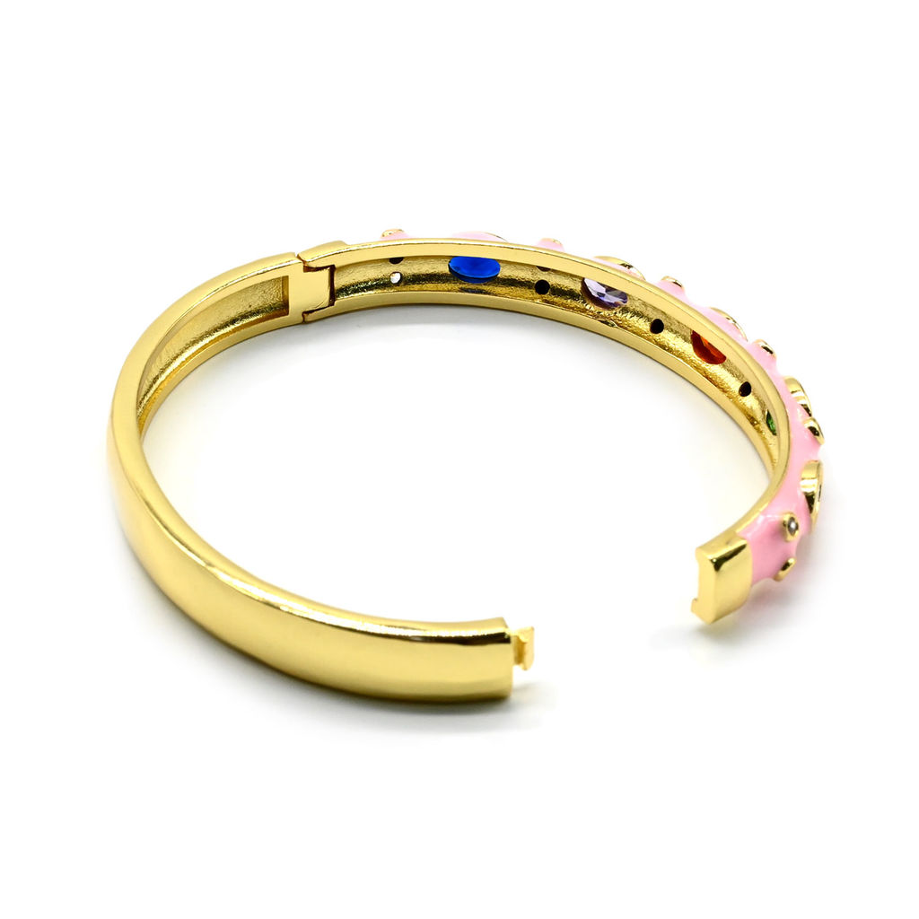 Браслет круглый с эмалью и цирконами цв.розовый, 16,5см