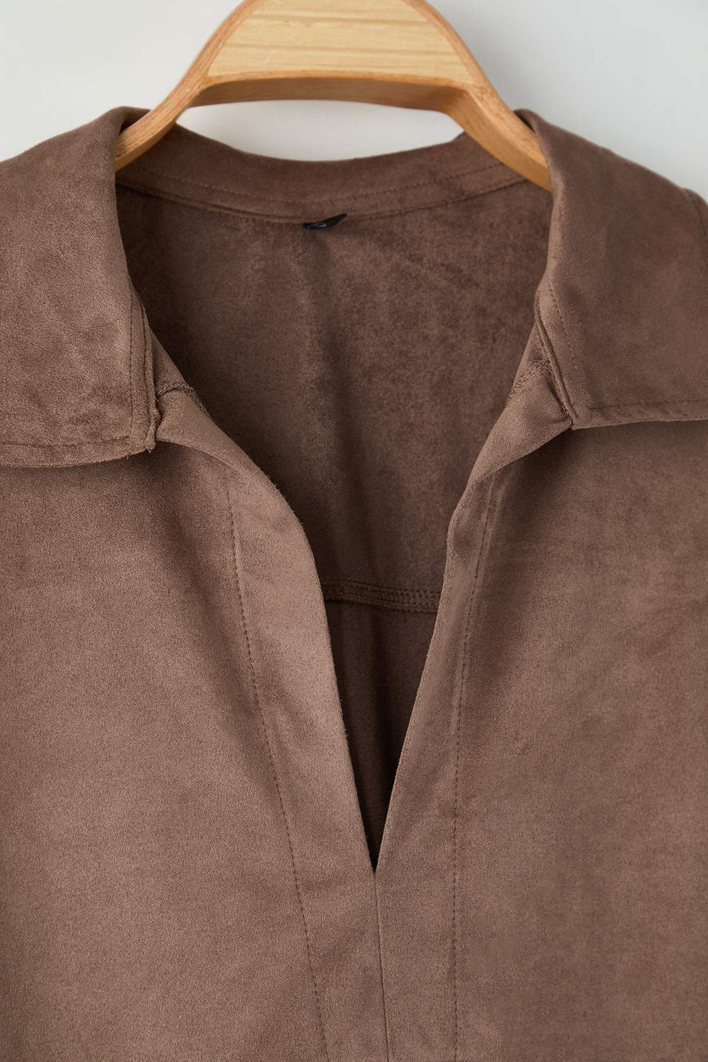 Koyu Kahverengi Relaxed/Rahat Kal?p Orme Suet Gomlek TWOAW26GO00103 - Trendyolmilla фото 7