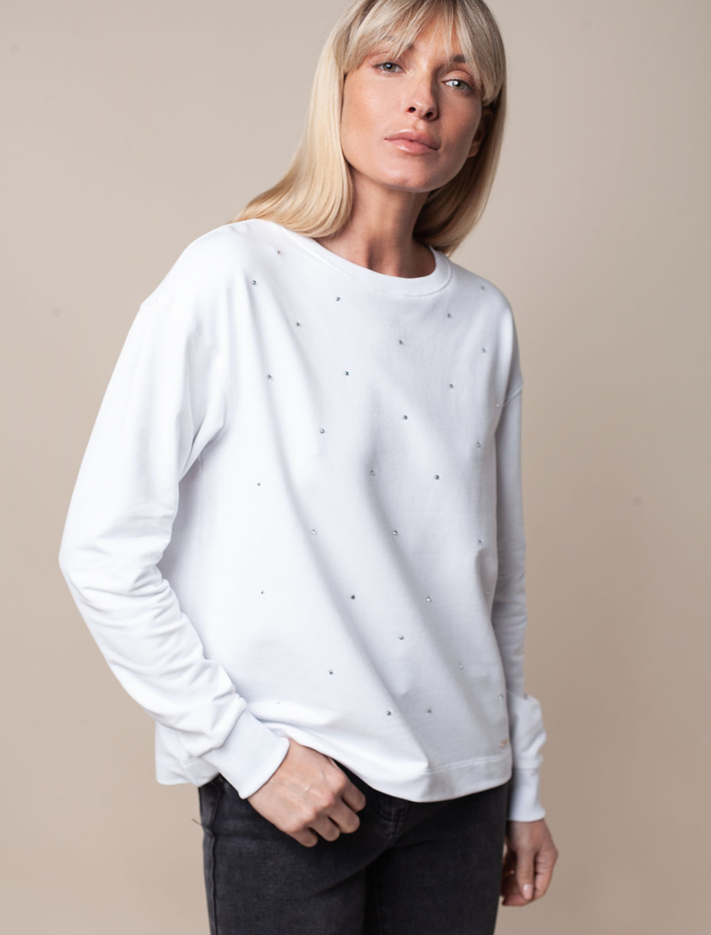 VILATTE / Свитшот со стразами из футера с эластаном  фото 12