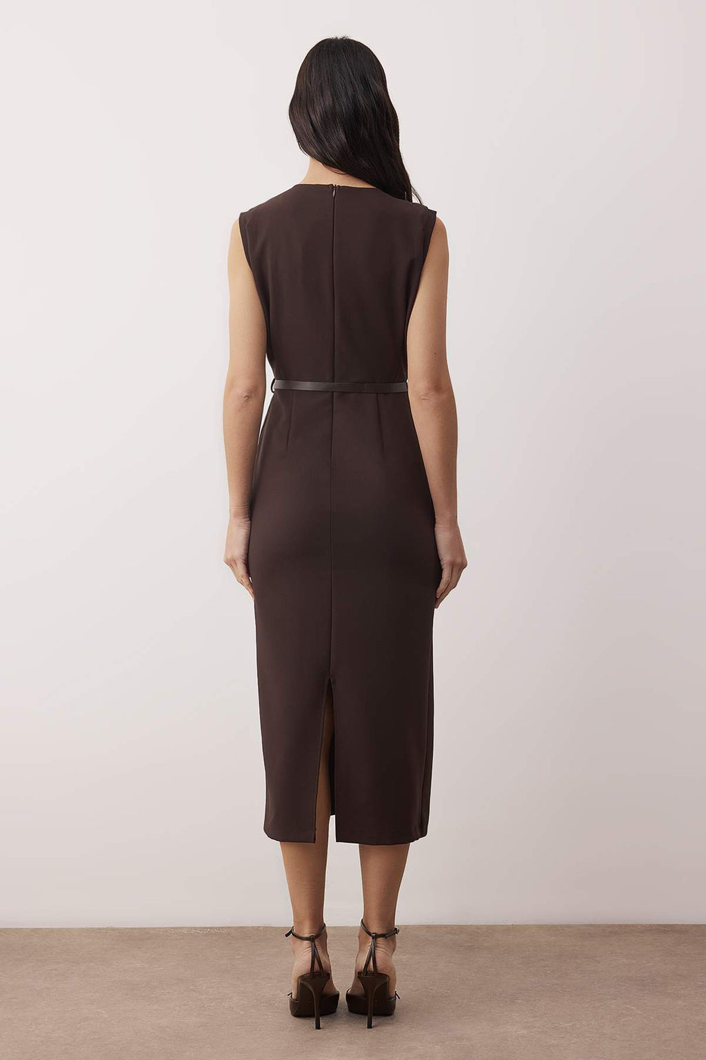 Kahverengi Kemer Detayl? Dokuma Midi Elbise TWOAW26EL00078