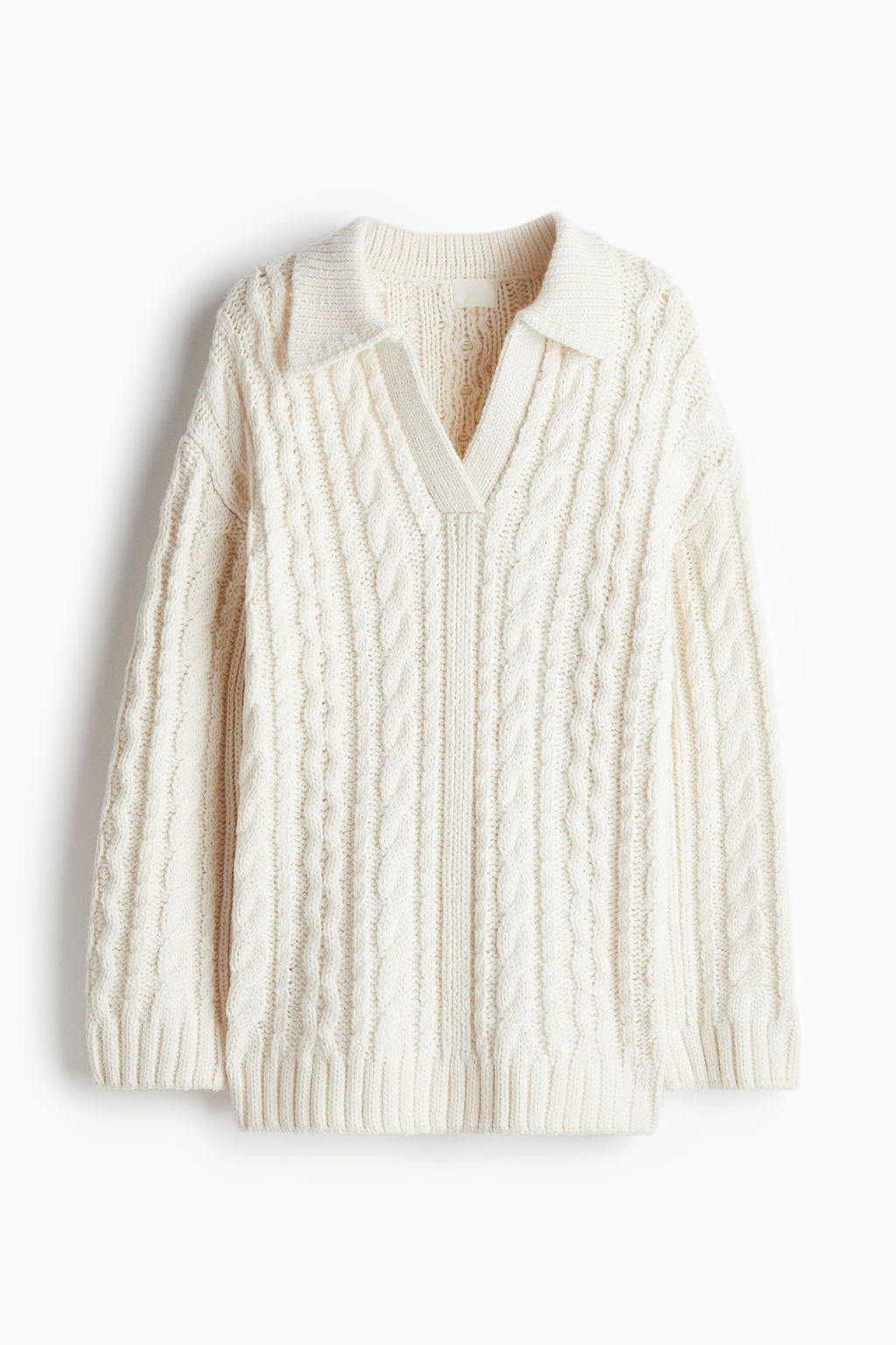 Jersey en punto trenzado con cuello camisero - H&m фото 7
