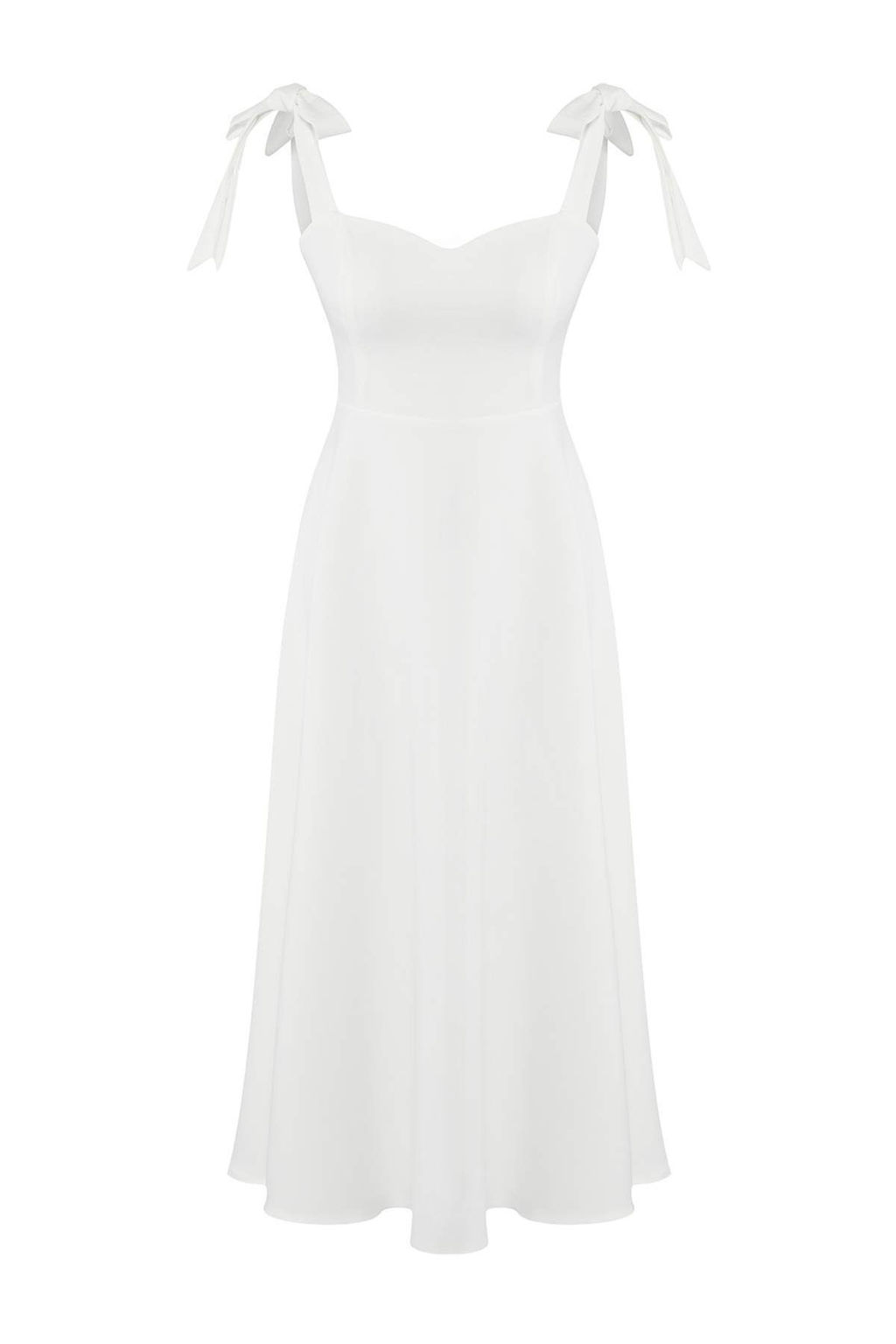 Beyaz A-Kesim Ask? Baglama Detayl? Dokuma Midi S?k Abiye Gece Mezuniyet Elbisesi TPRSS24EL00251