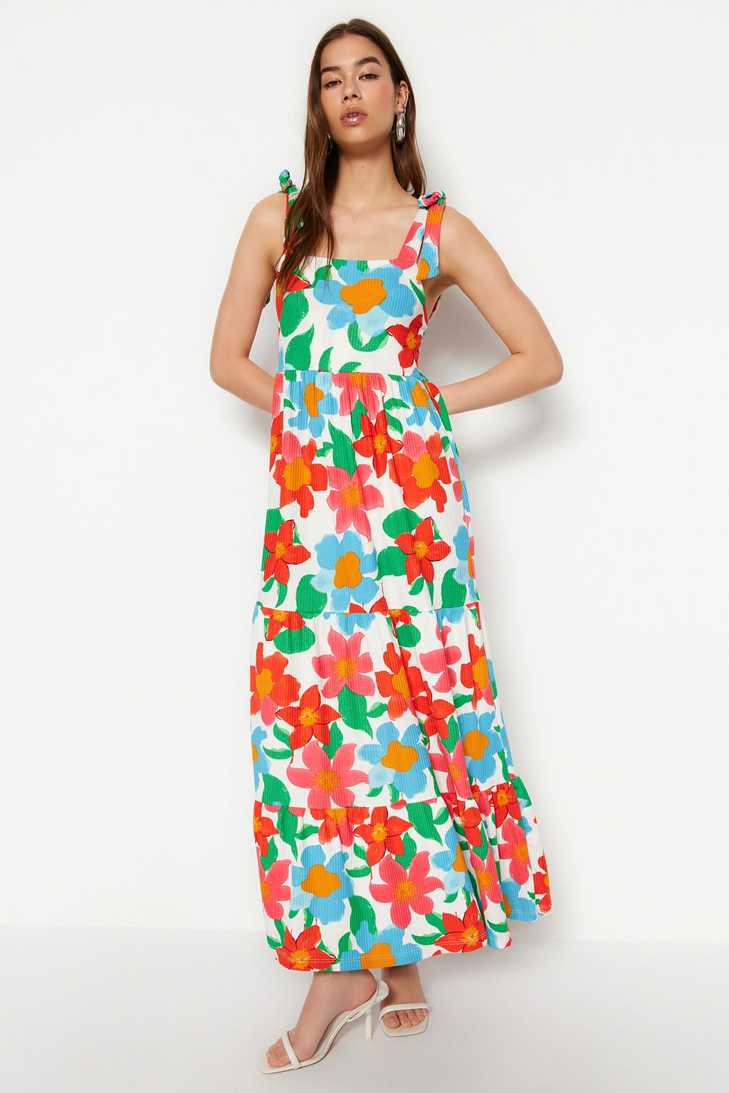 TRENDYOLMILLA Yesil Baglama Ask?l? Etegi F?rf?rl? Fitilli Maxi Orme Maxi Elbise TWOSS23EL02328  фото 11