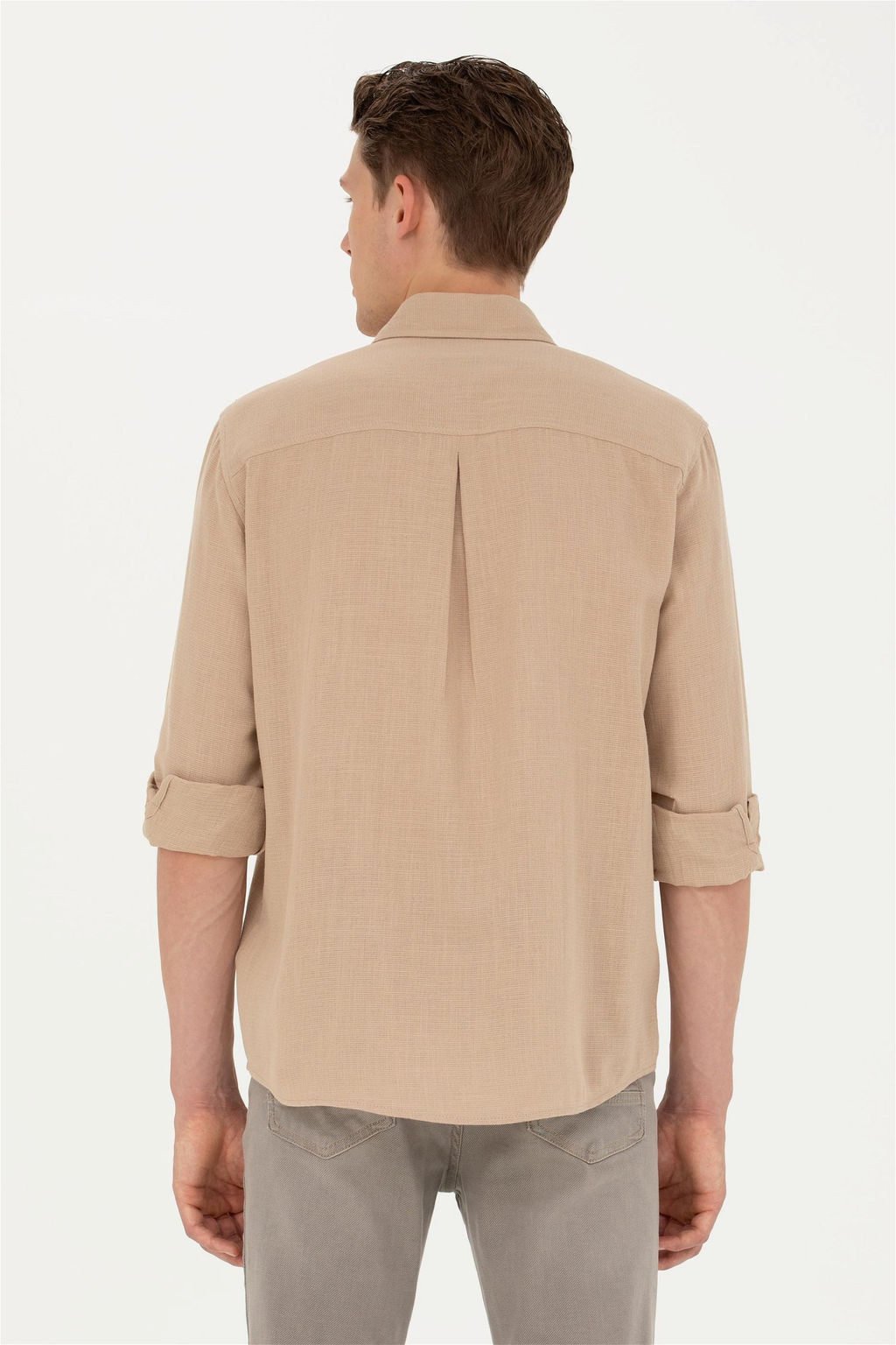 Мужская рубашка песочного цвета с длинным рукавом - U.s. polo assn фото 12