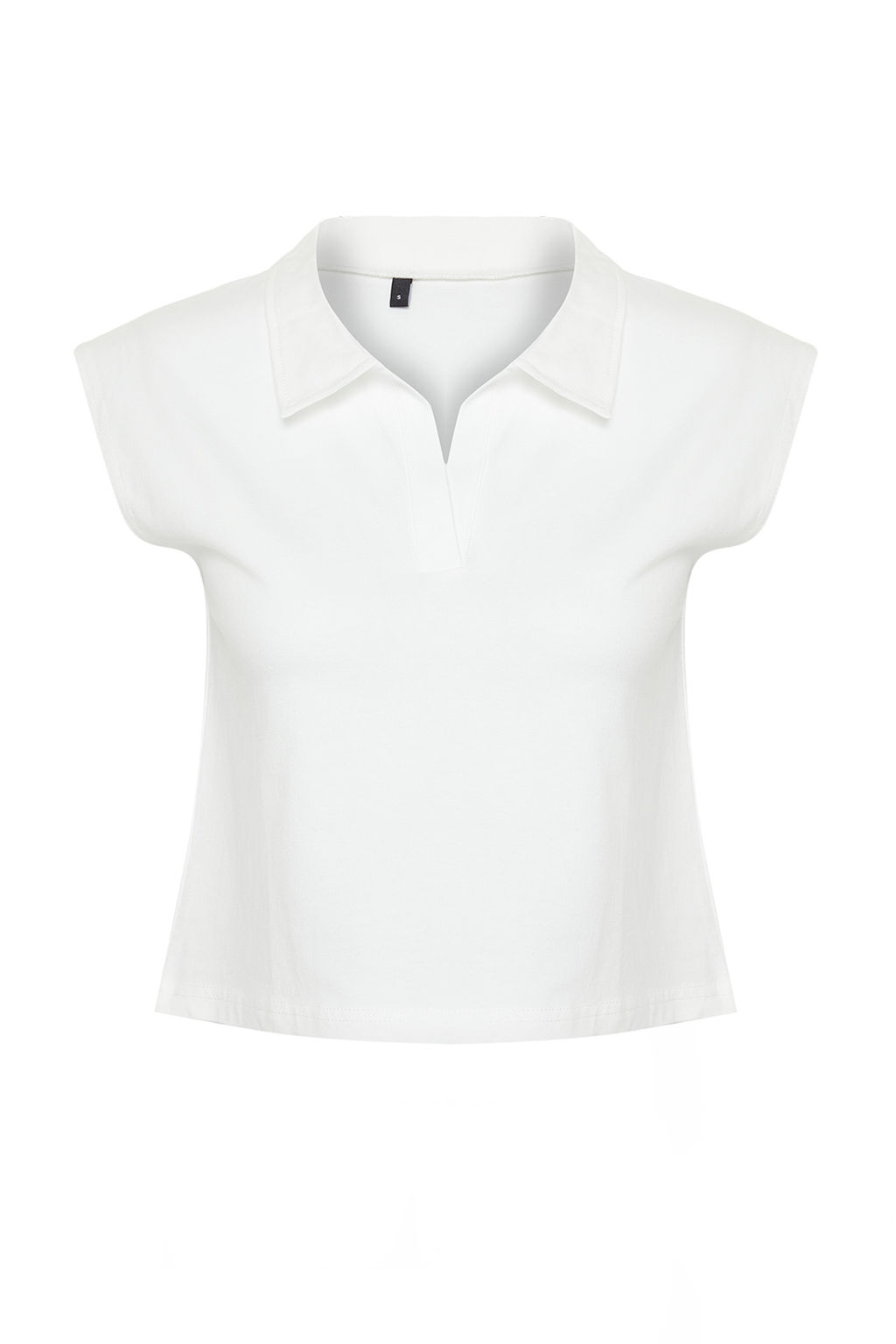 Ekru %100 Kal?n Pamuklu Polo Yaka Regular/Normal Kal?p Orme T-Shirt TWOSS24TS00075