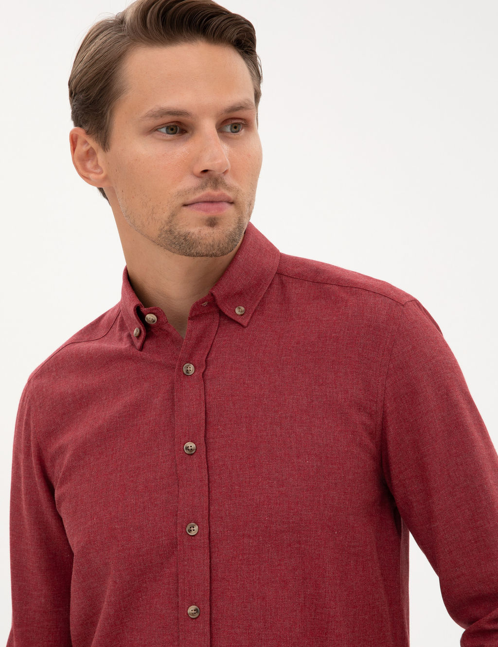 Bordo Flanel Dokulu Slim Fit Uzun Kollu G_mlek