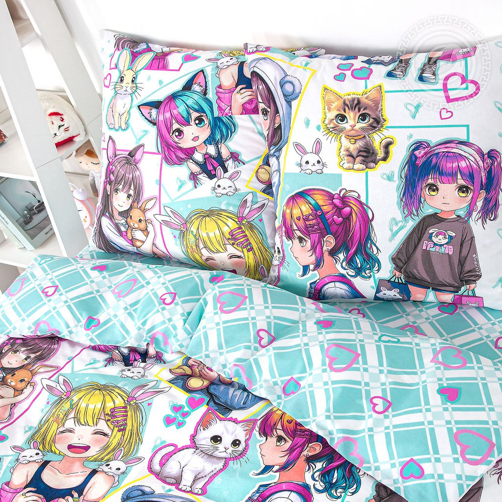 Постельное белье Лоли (поплин детский) 1,5 сп./Пододеяльник: 1 шт. - 215*145; Простыня: 1 шт. - 214*150; Наволочка: 2 шт. - 70*70; Поплин детский