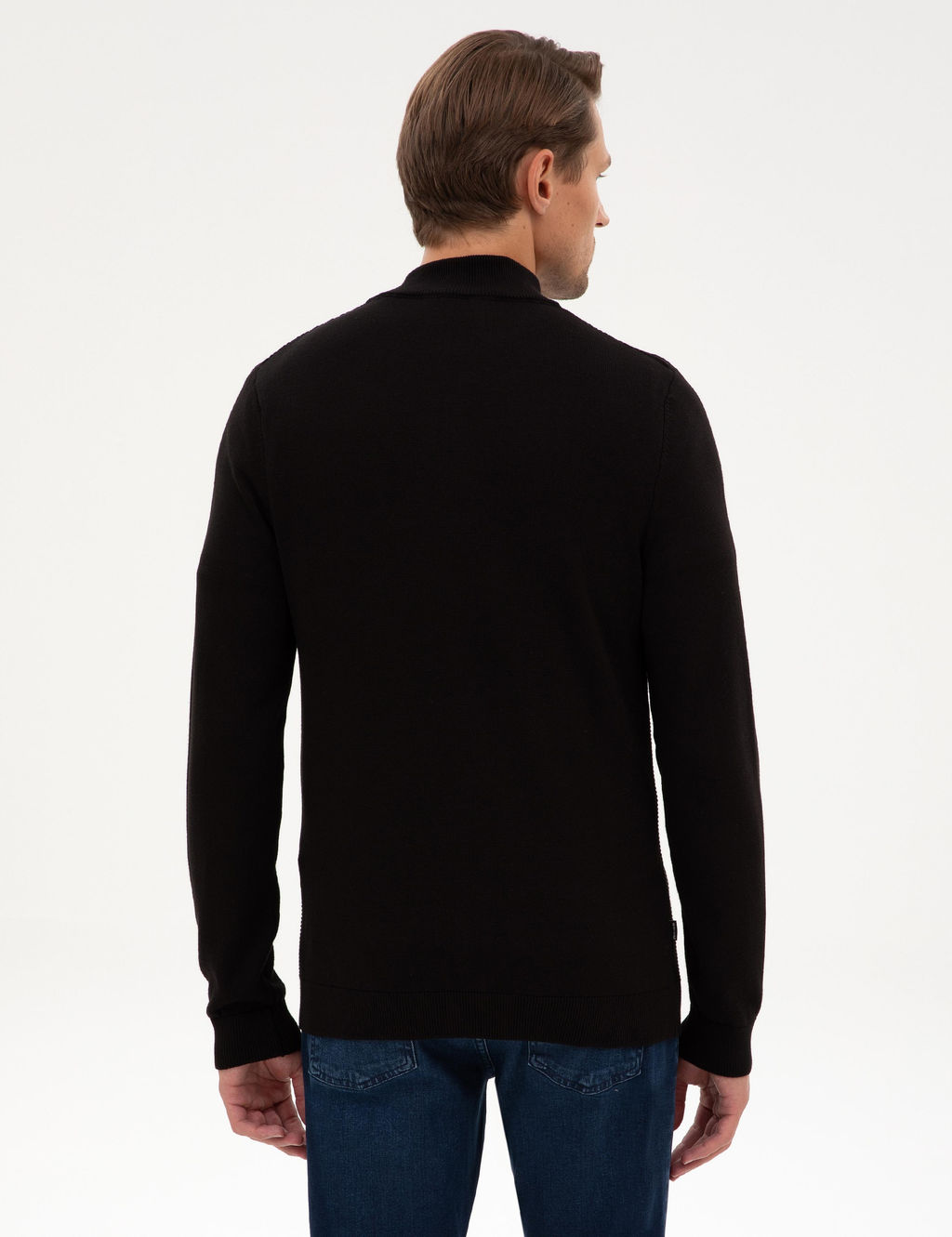 Siyah Slim Fit Dik Yaka Fermuarl_ Triko Kazak - Pierre cardin фото 5