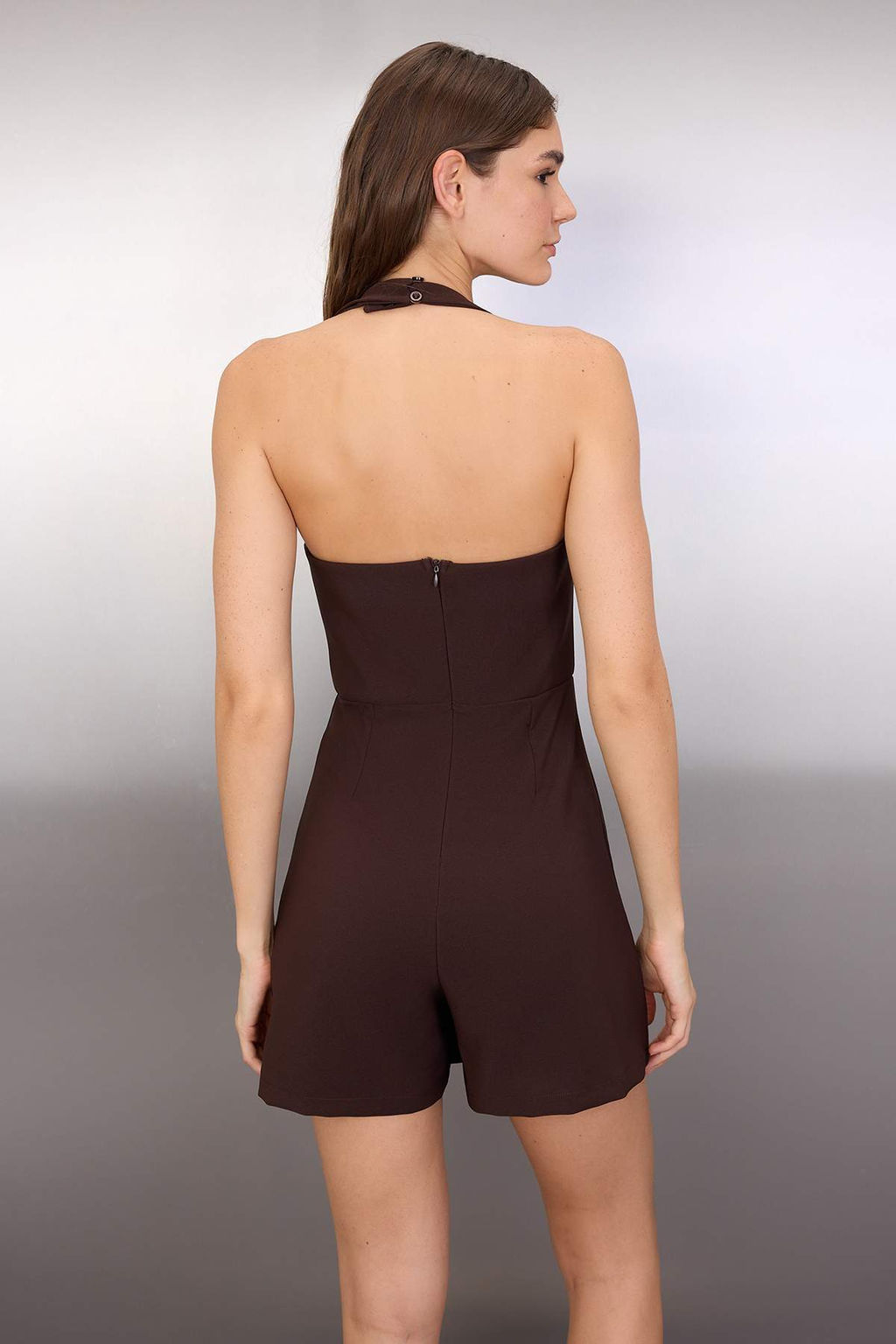 Koyu Kahverengi Etek Gorunumlu Dokuma Tulum TWOSS25TU00071 - Trendyolmilla фото 4