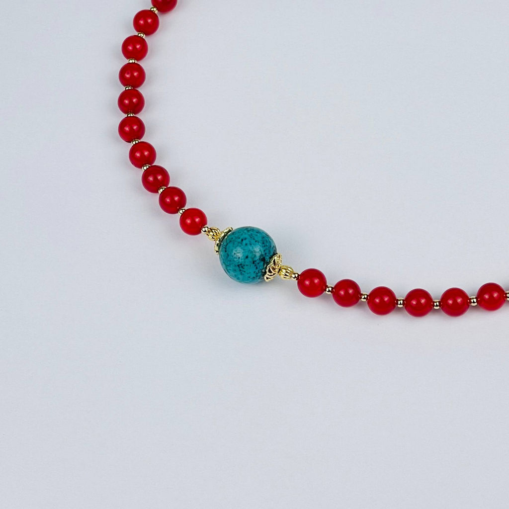 Колье из Коралла и Бирюзы 42 см +