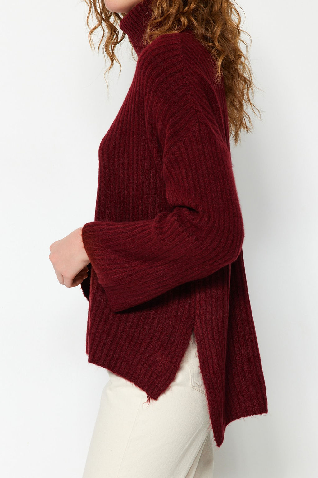 Bordo Yumusak Dokulu Genis Kal?p Triko Kazak TWOAW23KZ0054 - Trendyolmilla фото 3