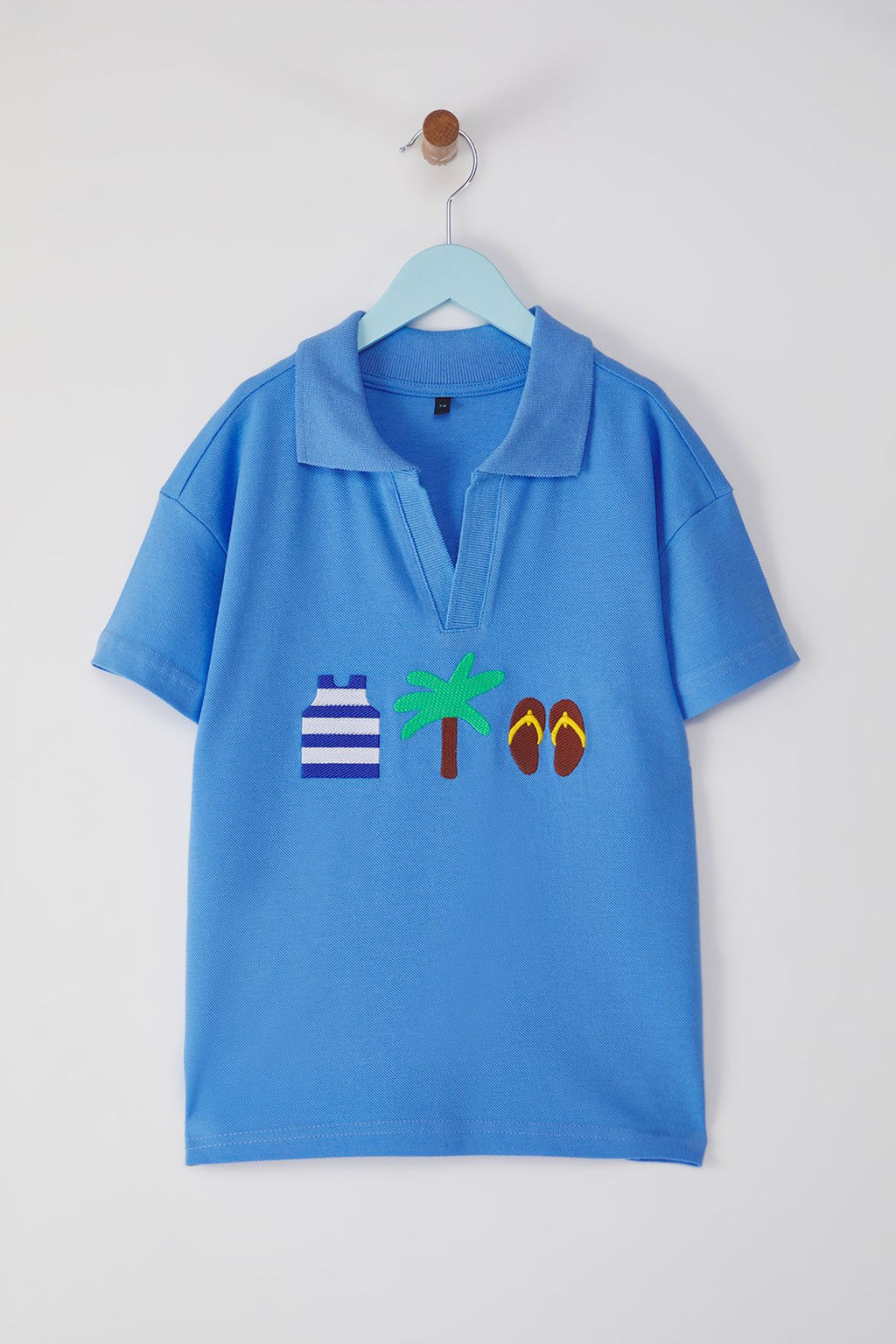 Bebe Mavisi Erkek Cocuk %100 Pamuk Bask?l? Polo Yaka Orme T-Shirt TKDSS25TS00081