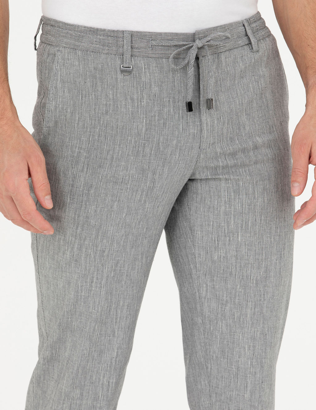 Gri Ex. Slim Fit Keten Kar___ml_ Kuma_ Pantolon