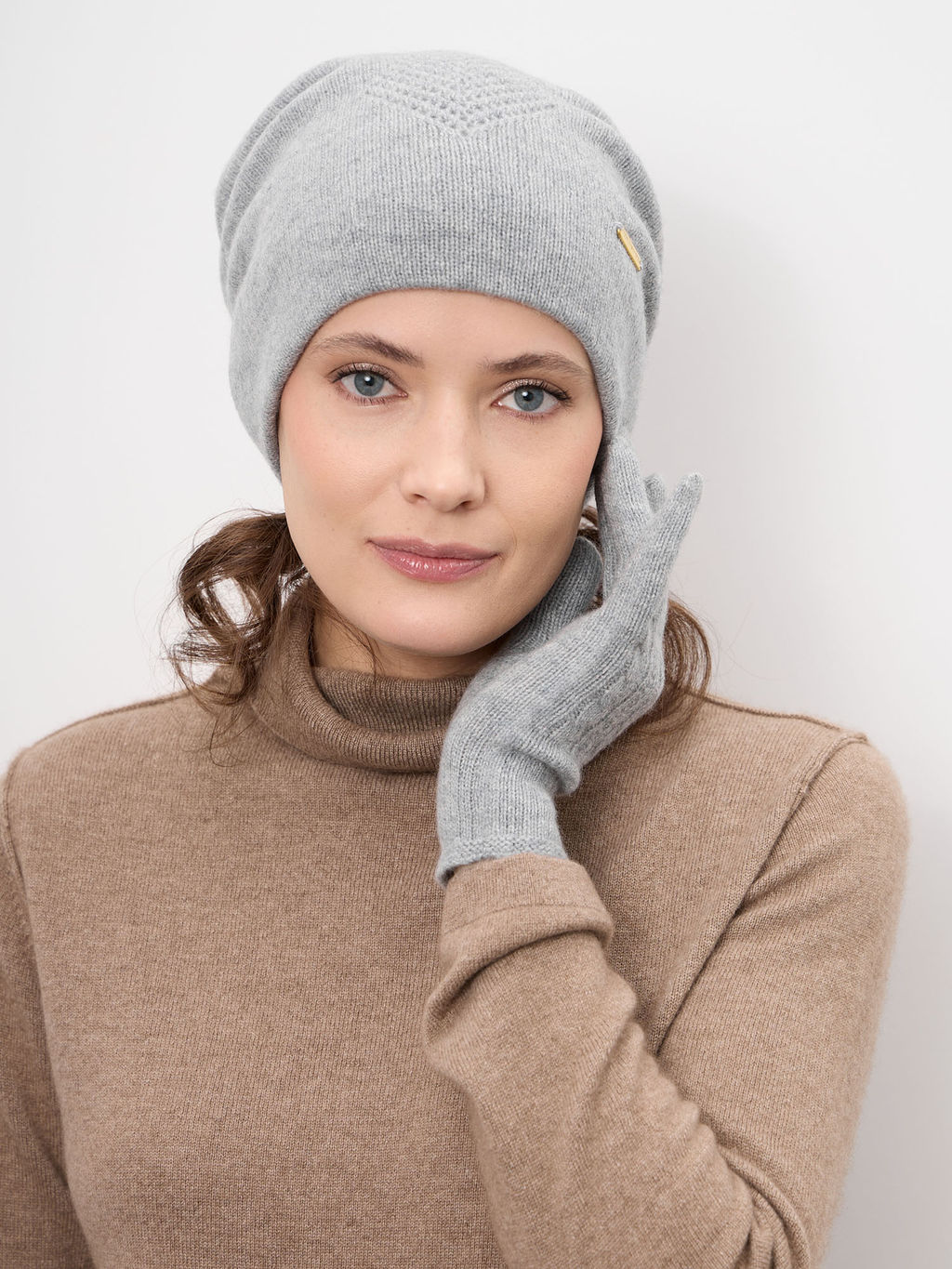Шапка кашемировая двойная с узором UL серо-голубая