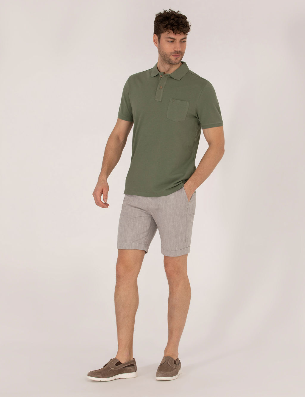 Haki Regular Fit Polo Yaka Basic Ti__rt