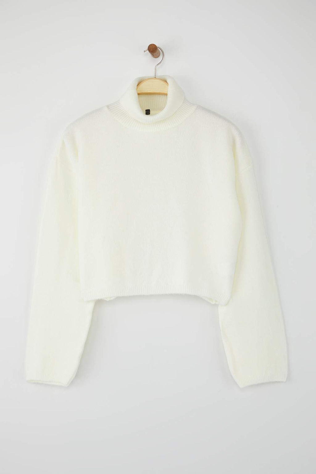 Kahverengi Wardrobe Essentials Genis Kal?p Yumusak Dokulu Crop/K?sa Triko Kazak TWOAW26KZ00113 - Trendyolmilla фото 5