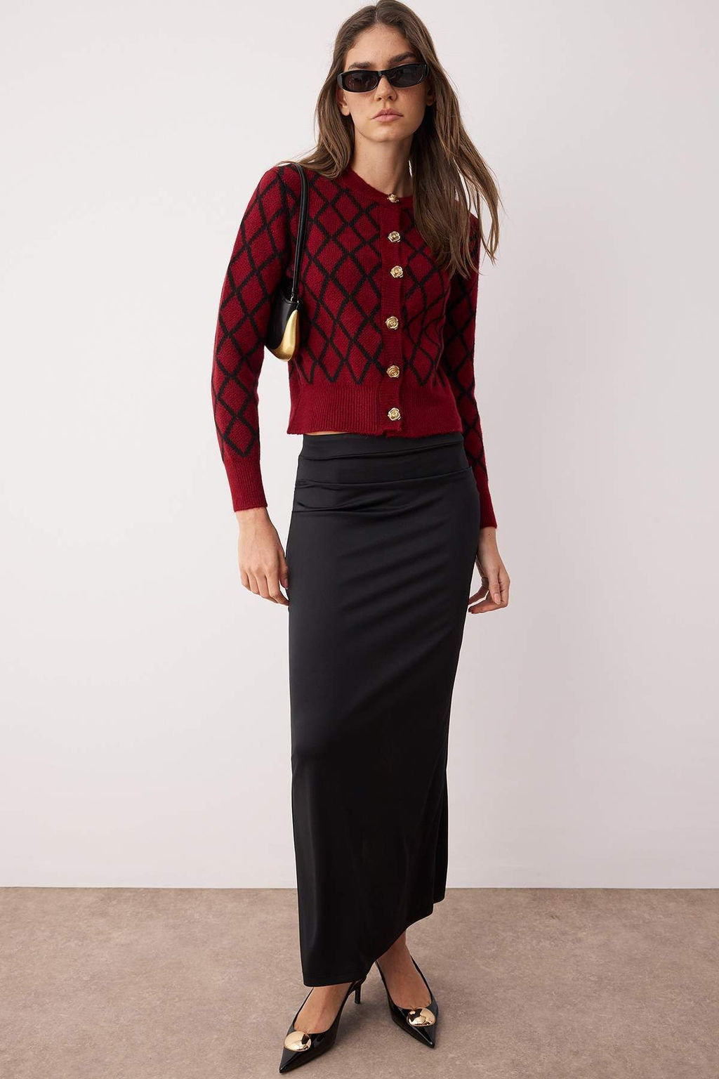 Trendyolmilla Bordo Ekose Desenli Bisiklet Yaka Triko H?rka TWOAW26HI00051  фото 2