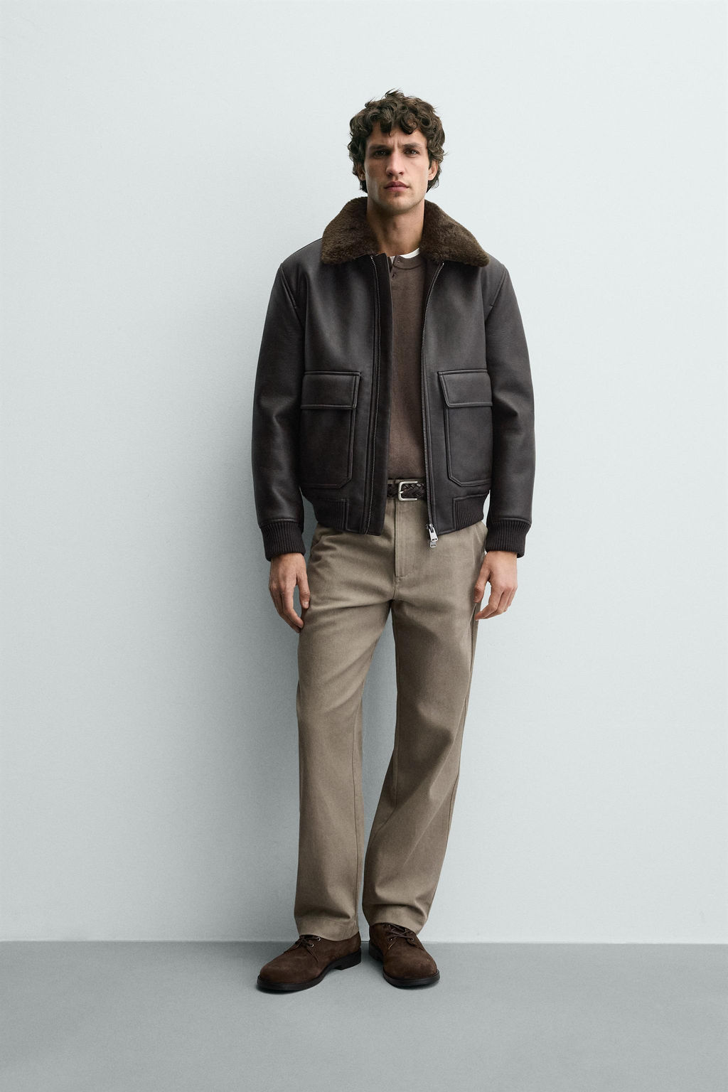 LEATHER EFFECT JACKET WITH CONTRAST COLLAR