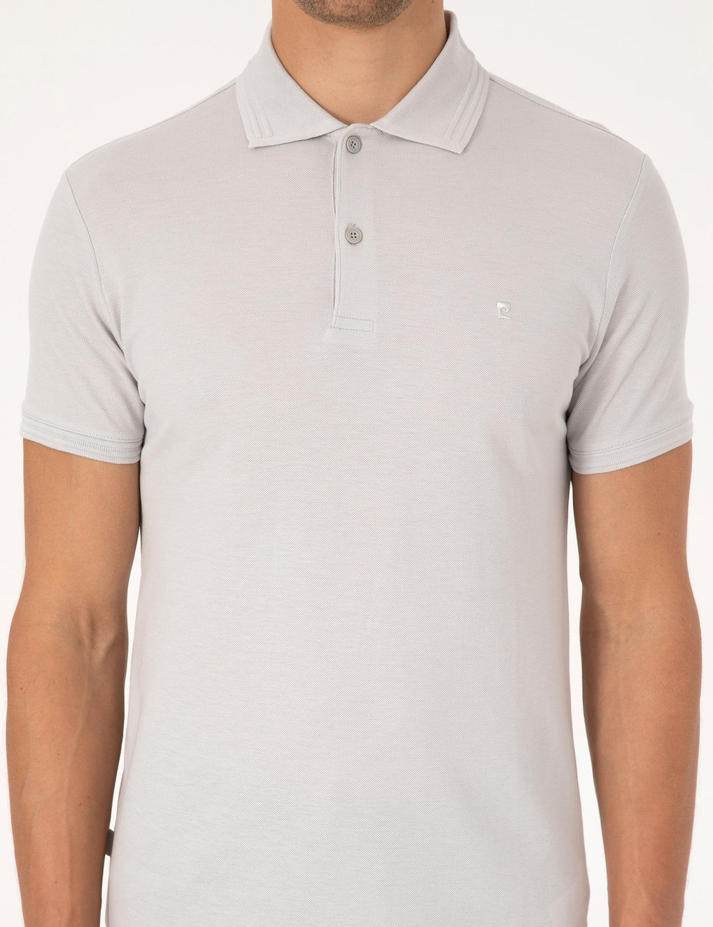 A__k Gri Slim Fit %100 Pamuk K_vr_lmaz Polo Yaka Basic Ti__rt