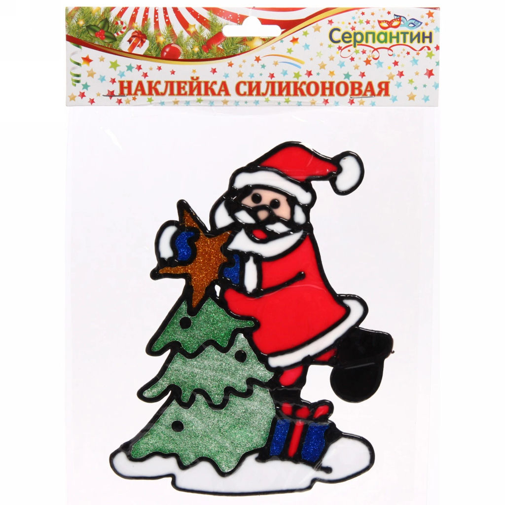 Цена за 2шт. Наклейка на стекло 19*23 см,"Дед Мороз готовит праздник"