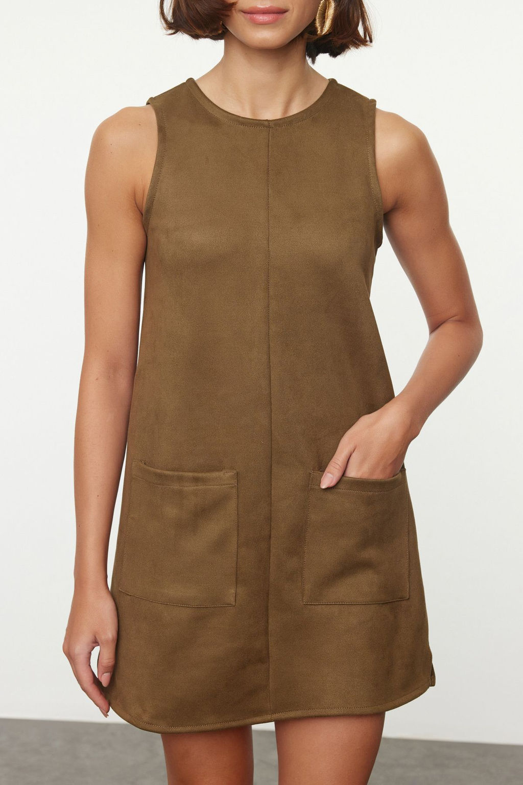 TRENDYOLMILLA Haki Duz Cep Detayl? Mini A line/Can Kesim Mini Orme Elbise TWOAW25EL00404  фото 3
