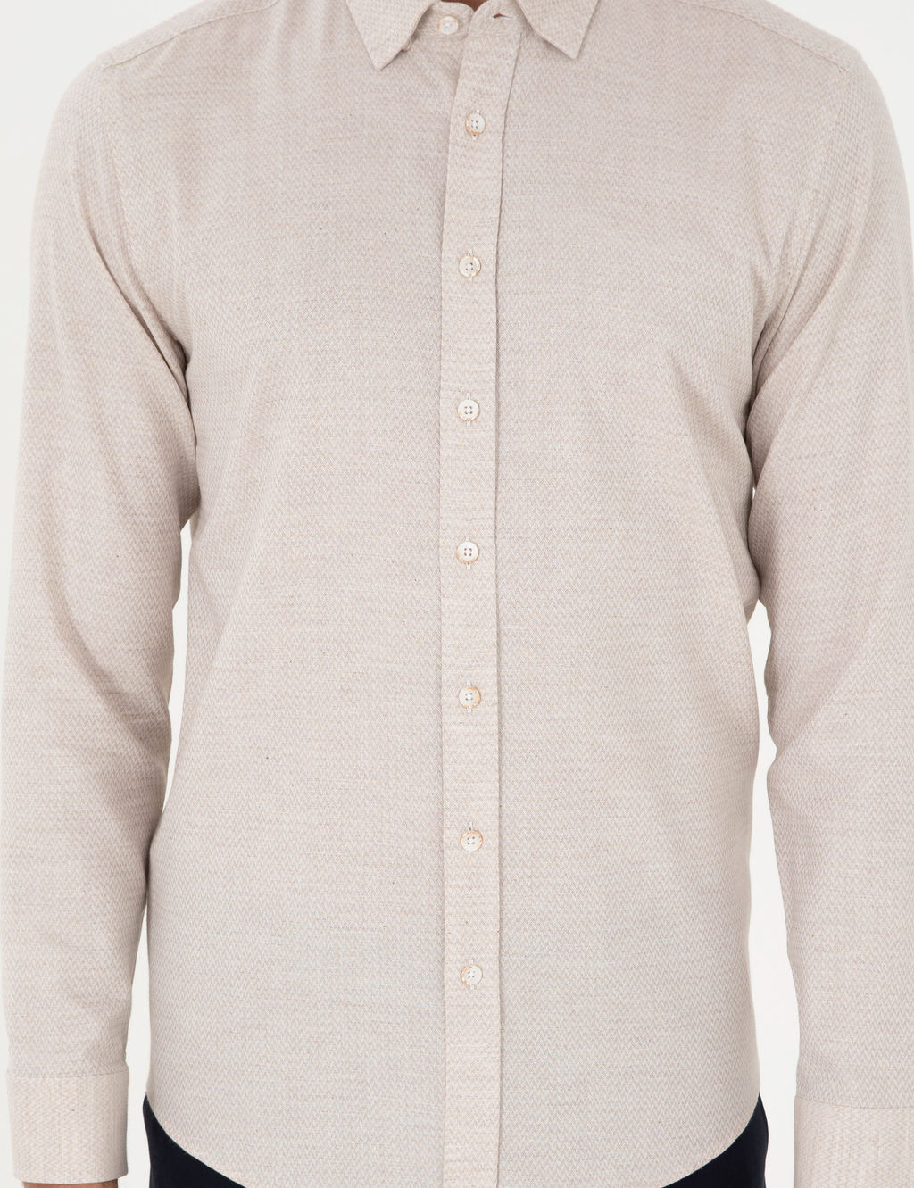 Bej Slim Fit Uzun Kollu G_mlek