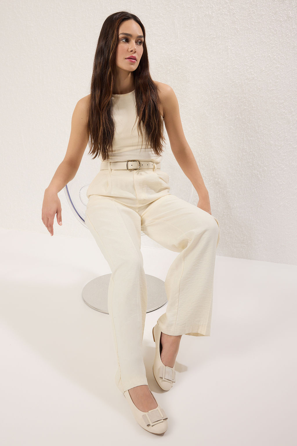 Trendyol Shoes Bej Hakiki Deri Toka Detayl? Badem Burun Kad?n Babet TAKSS25BE00032 - Trendyolmilla фото 2