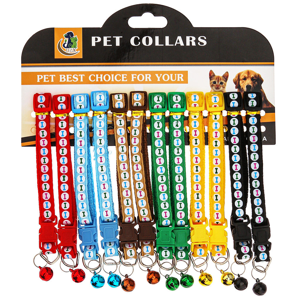 Пэт тойс (Pet toys) Ошейник универсальный Косточка 1х31см, пластмассовая застежка, с бубенчиком, полиэстер, на картоне, цвета микс (Китай)  фото 2