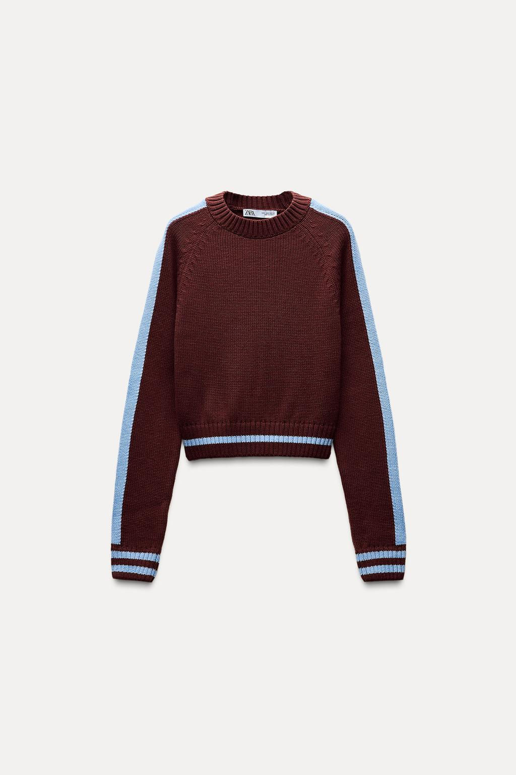 CROPPED KNIT SWEATER WITH TRIM - Zara фото 5