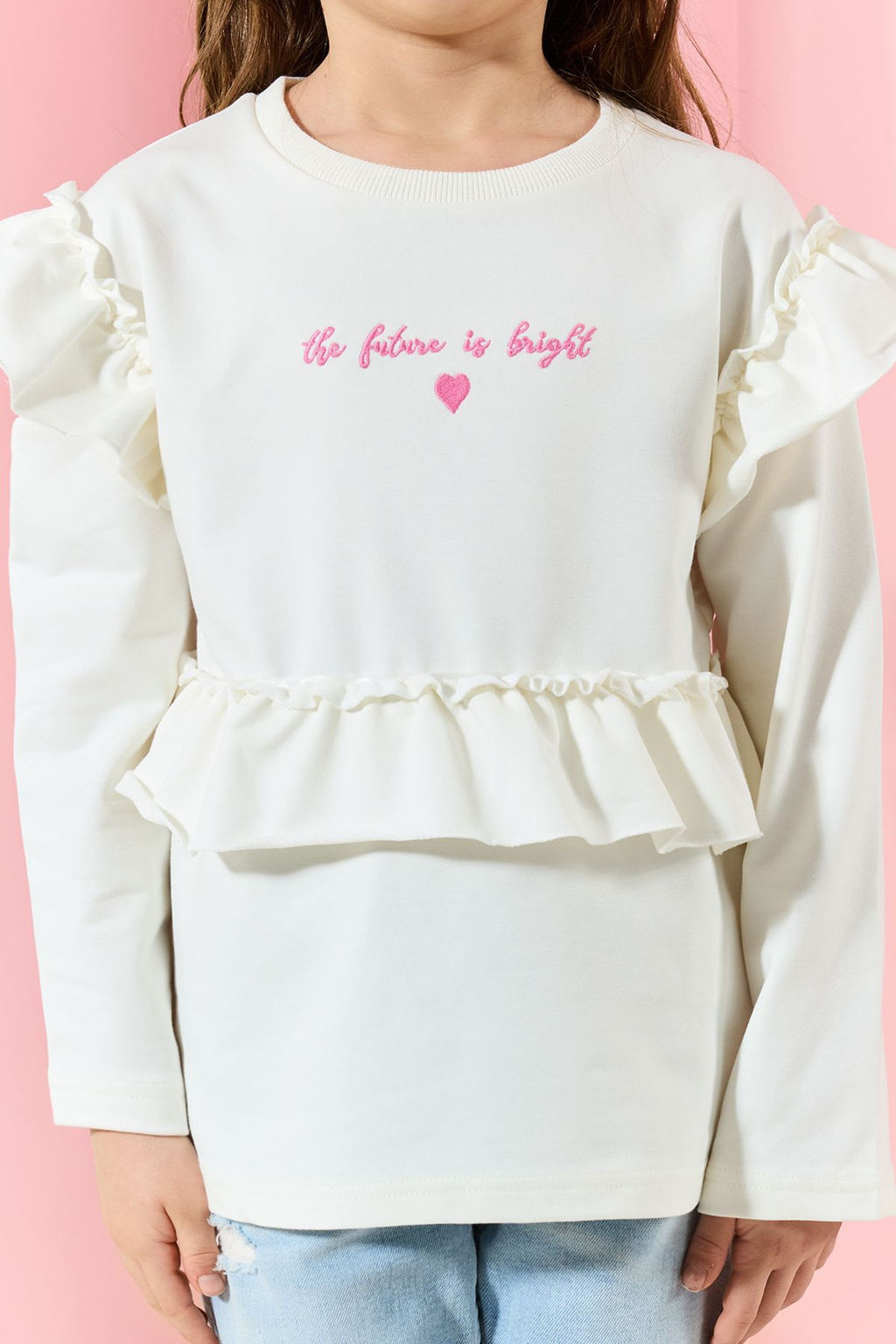 Lila K?z Cocuk Slogan Bask?l? F?rf?r Detayl? Orme Sweatshirt TKDAW25SW00033 - Trendyolmilla фото 4