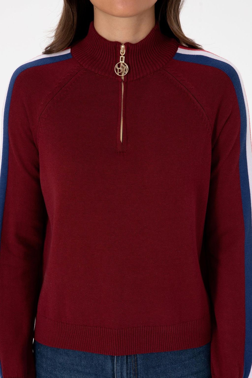 Kad_n Bordo V Yaka Fermuarl_ Kazak